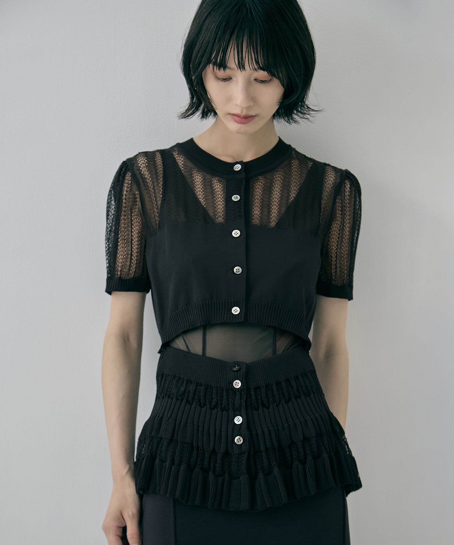 CONVERTIBLE SHEER STRIPE KNIT CARDIGAN FETICO