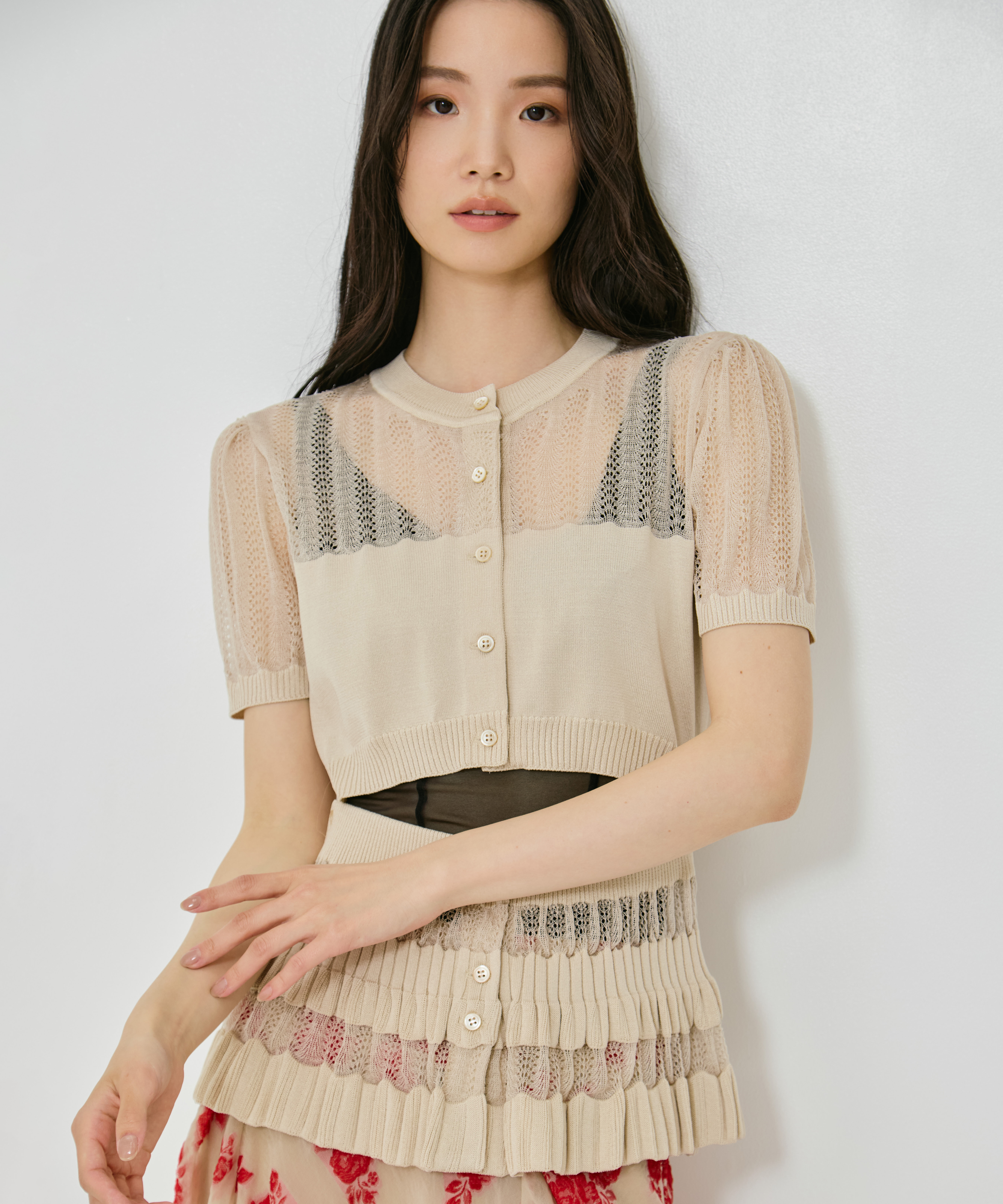 CONVERTIBLE SHEER STRIPE KNIT CARDIGAN FETICO