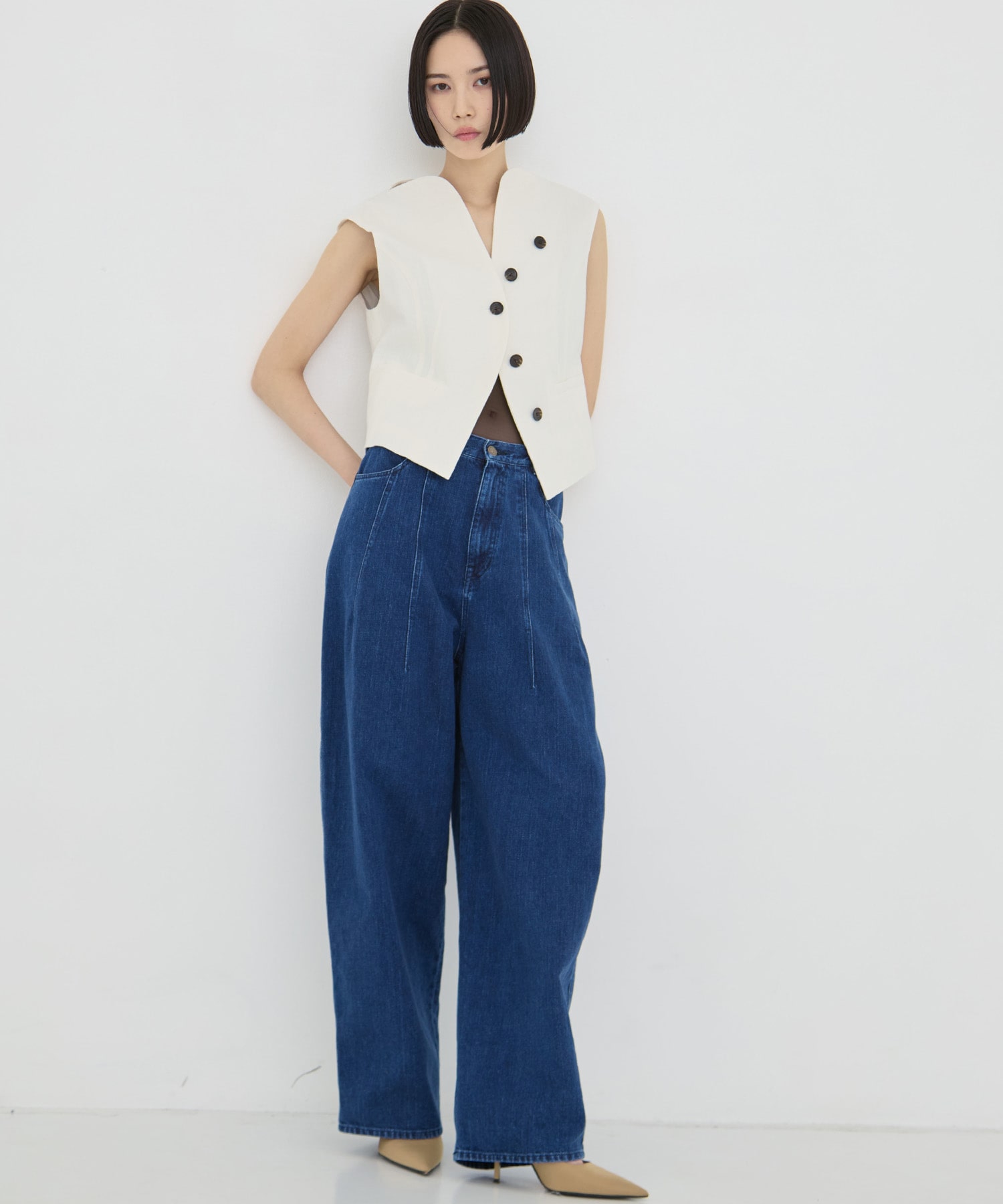 Miriam panel denim pants AKIRANAKA