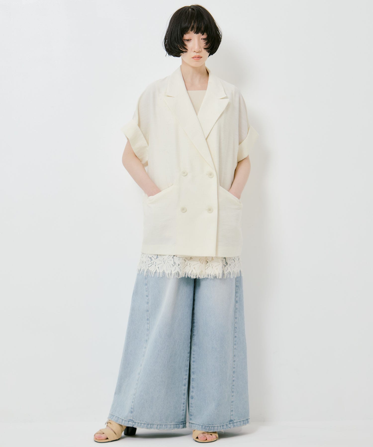 MELANGE LACE VEST LAYERED JACKET AMERI
