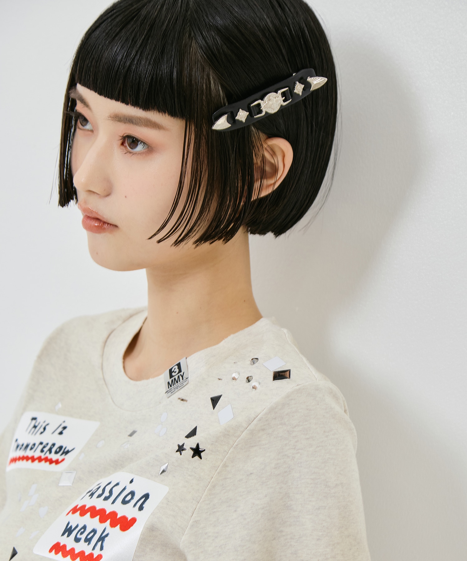Metal leather barrette small TOGA