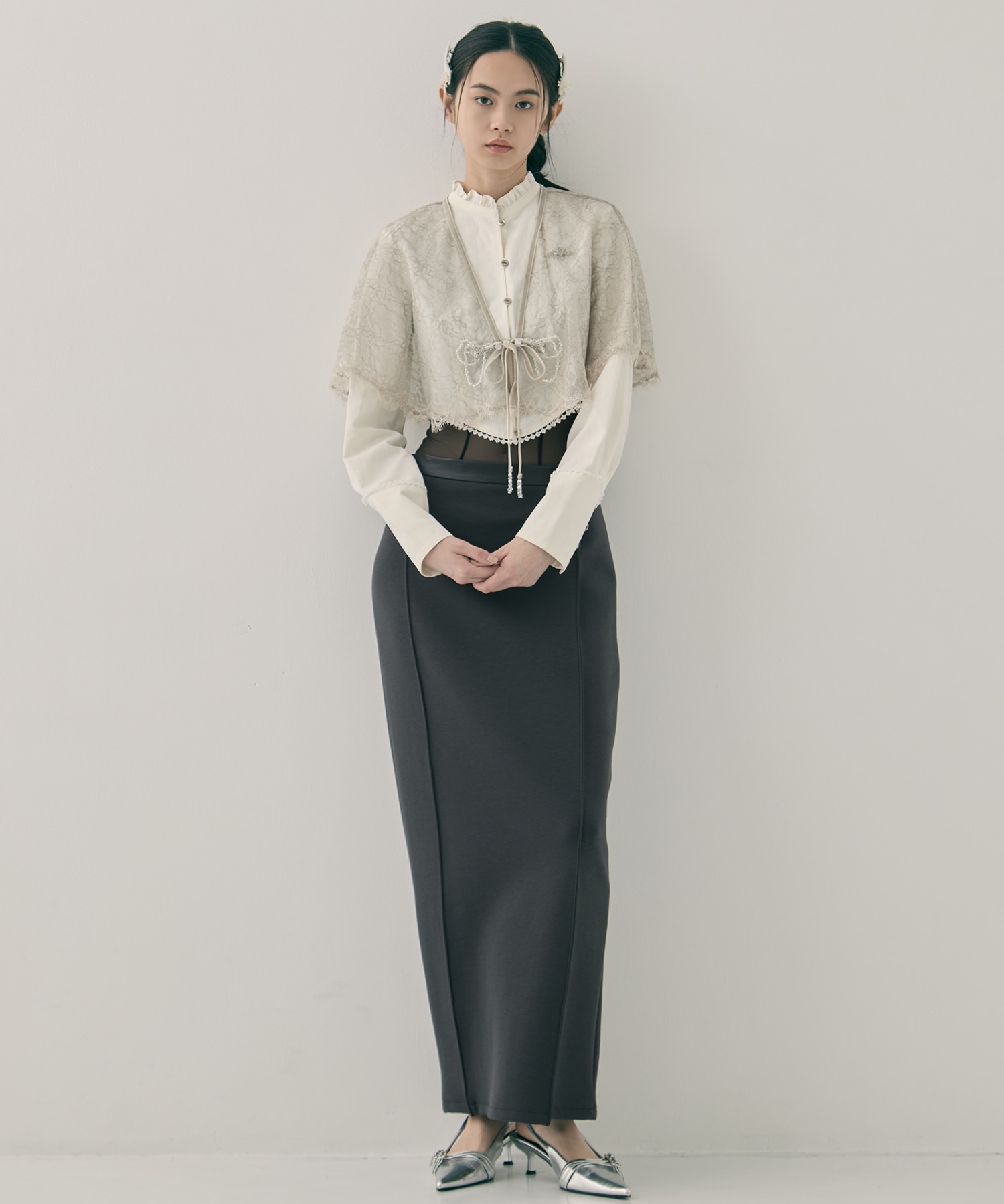 flower lace velvet ribbon cape tanakadaisuke