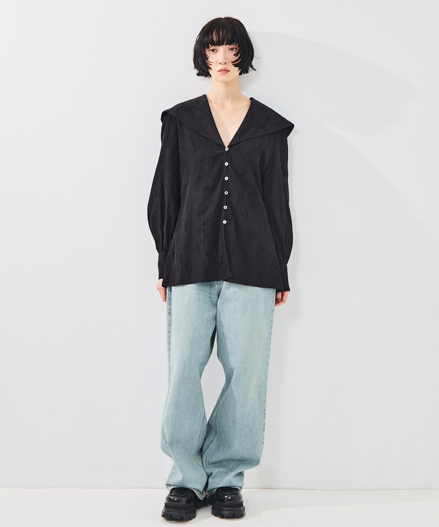 ROSE JACQUARD SAILOR COLLAR BLOUSE FETICO
