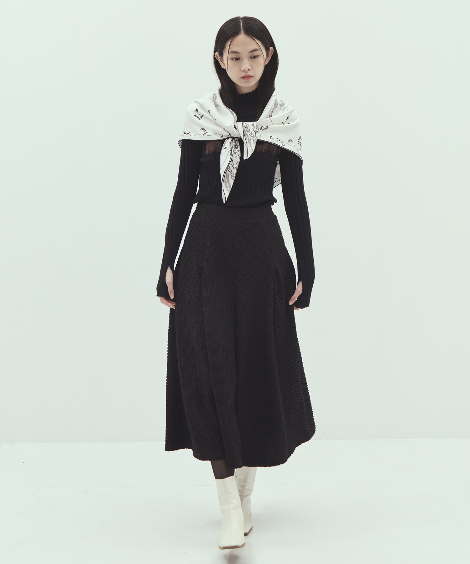 Shirring Jersey Jacquard Pleats Skirt Mame Kurogouchi