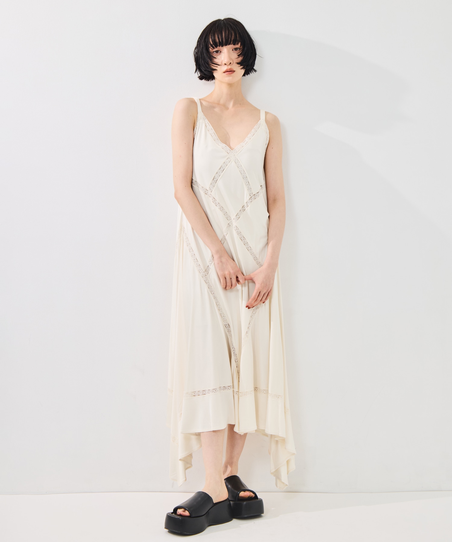 SATIN JERSEY LACE-TRIM SLIP DRESS FETICO
