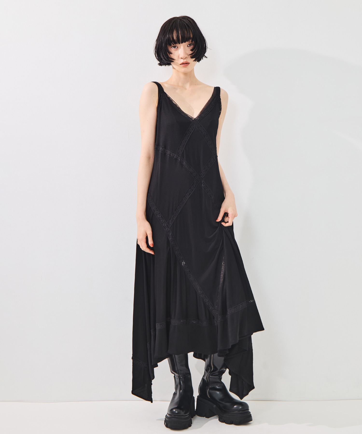SATIN JERSEY LACE-TRIM SLIP DRESS FETICO