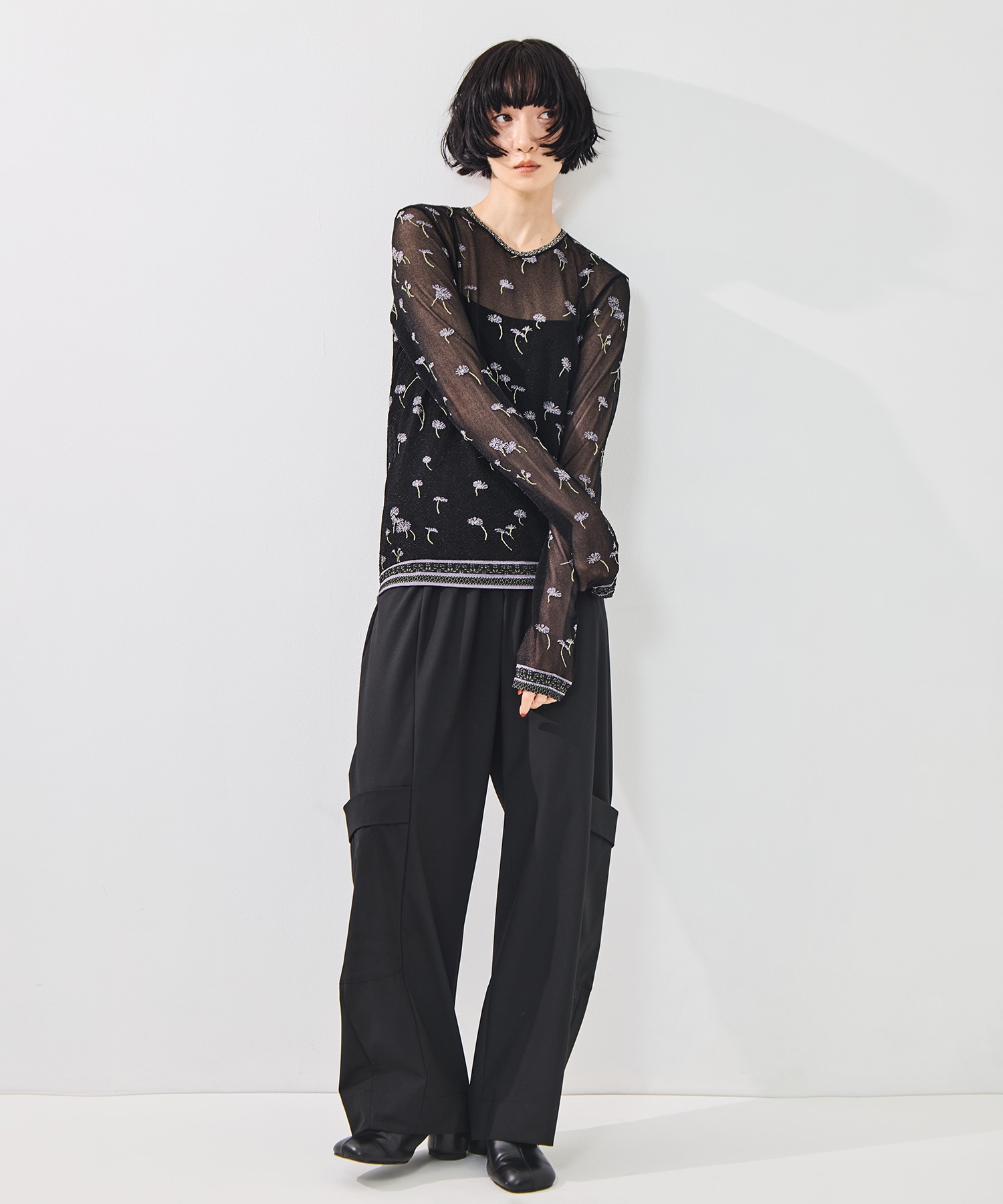 Floral Pattern Long Sleeve Sheer Knit Top Mame Kurogouchi