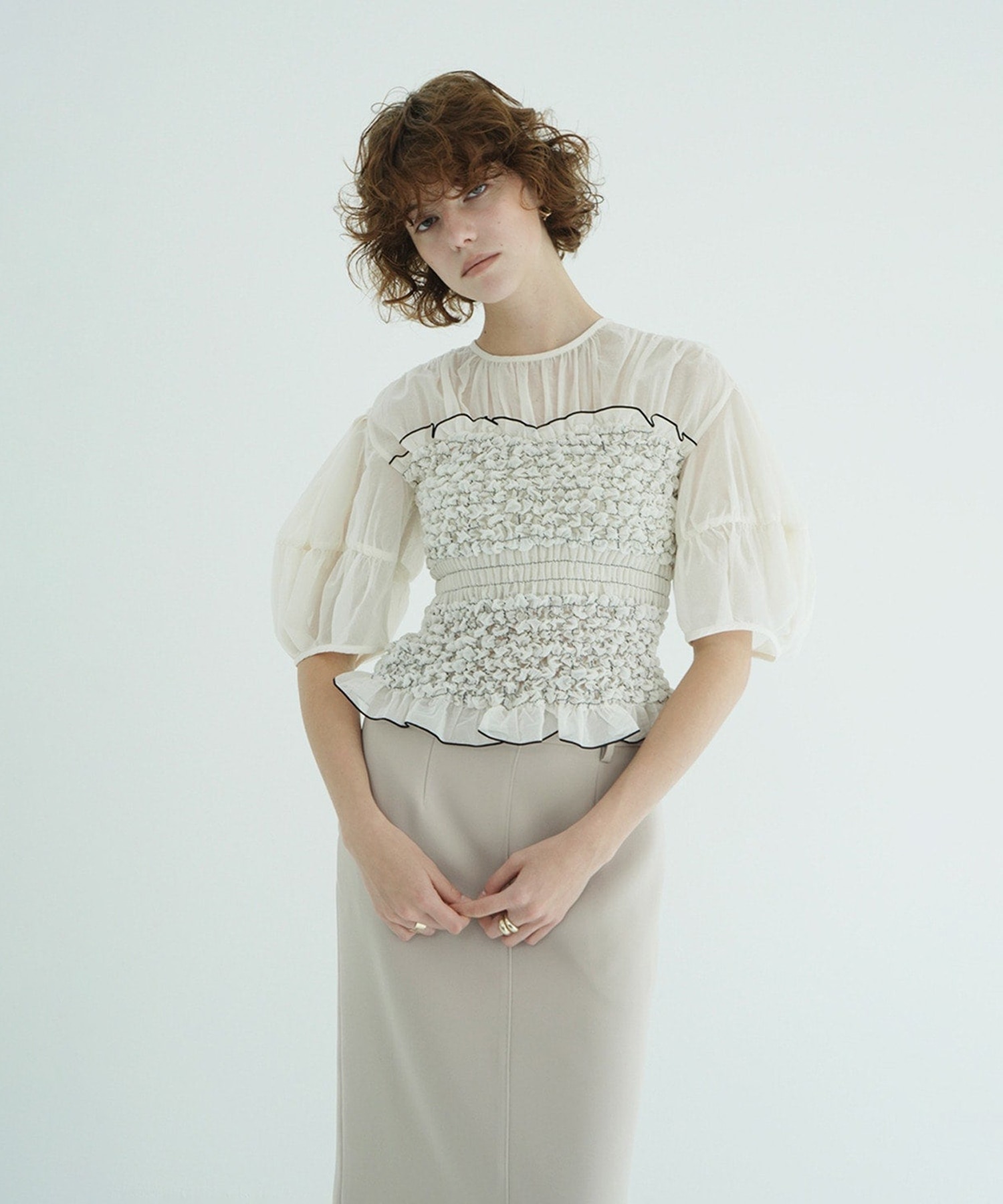 COLOR STITCHED SHIRRING TOPS CLANE