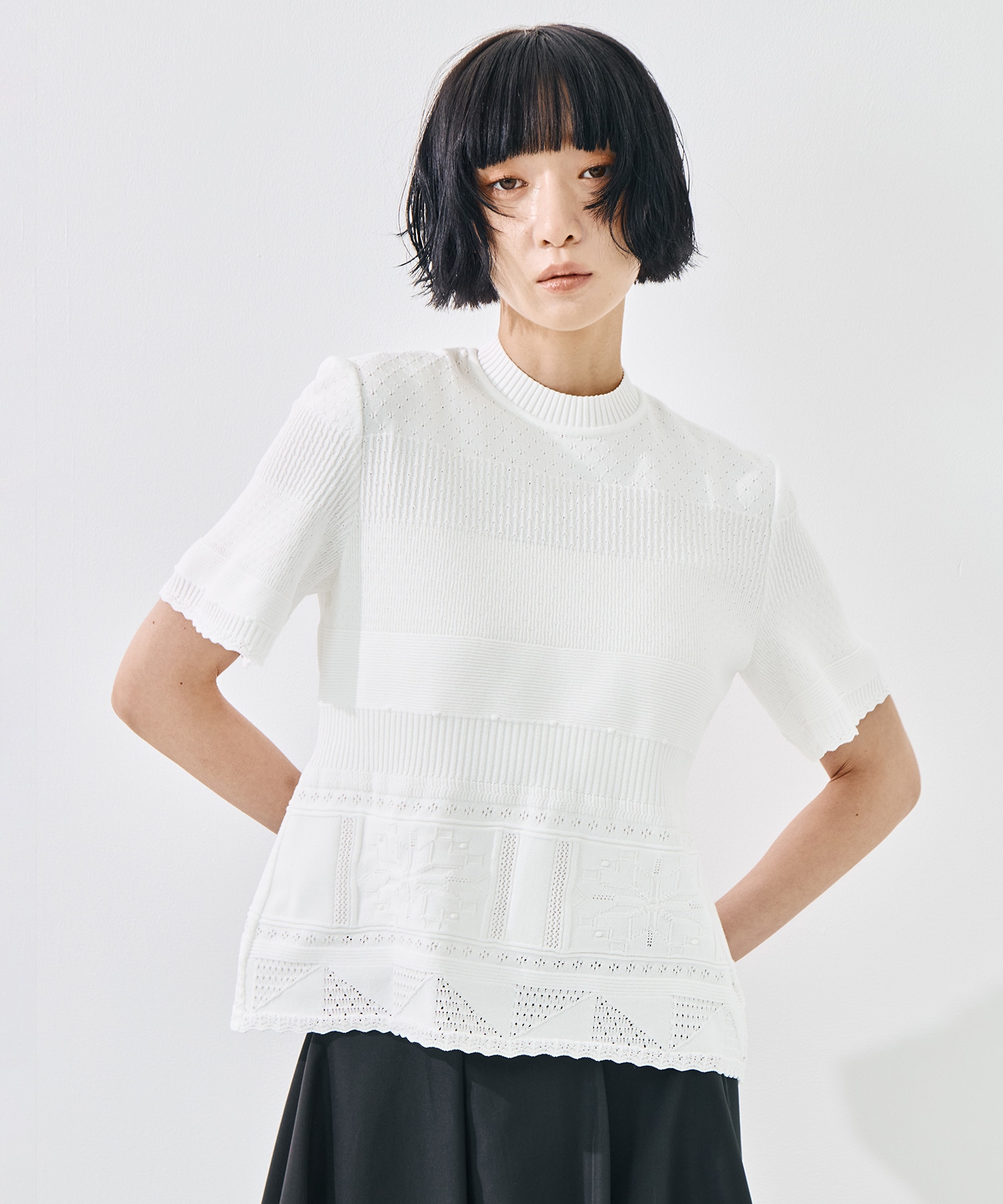 Knit Lace Short Sleeve Top Mame Kurogouchi