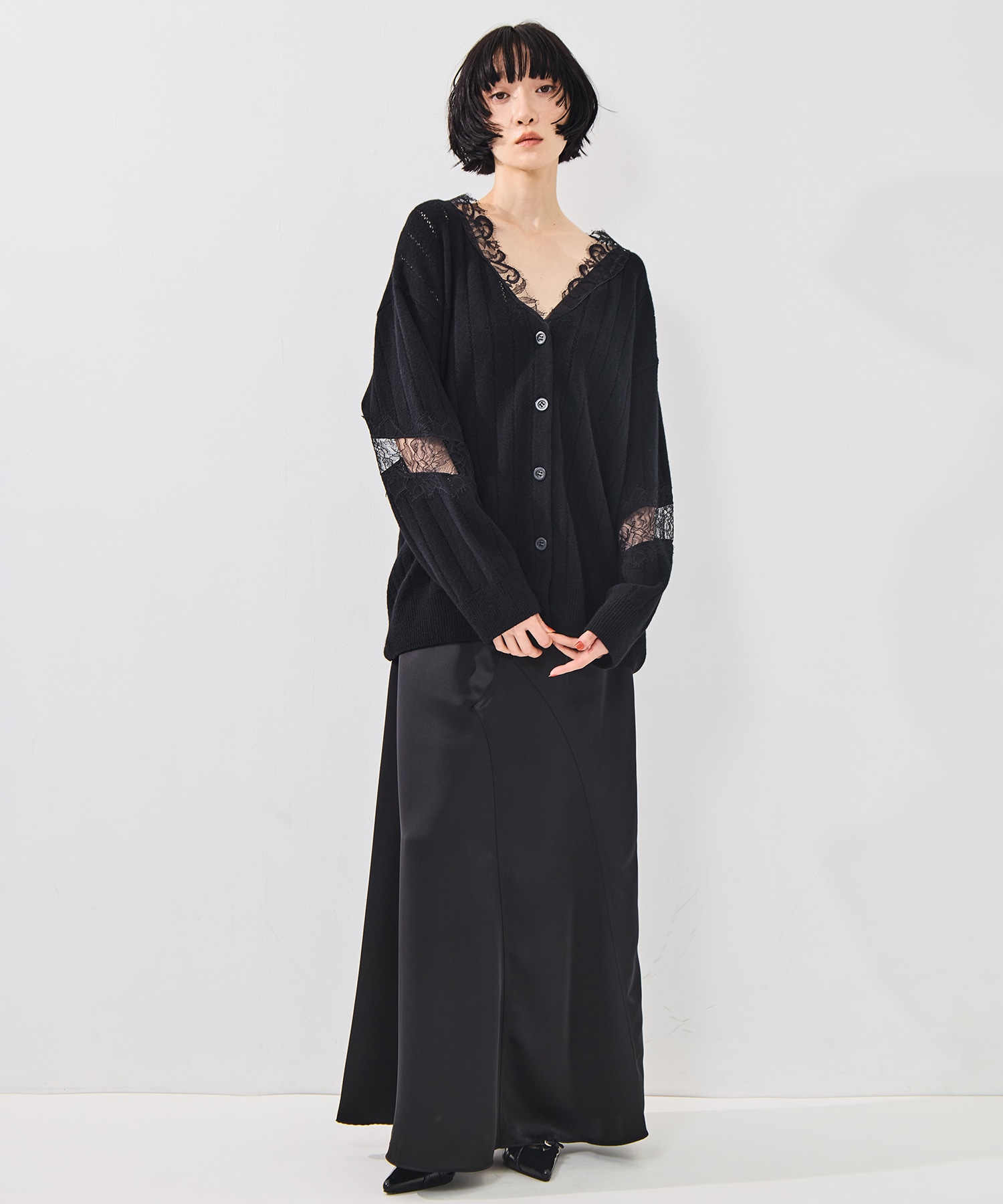 OVERSIZED HAIRY LACE PANELED KNIT CARDIGAN FETICO