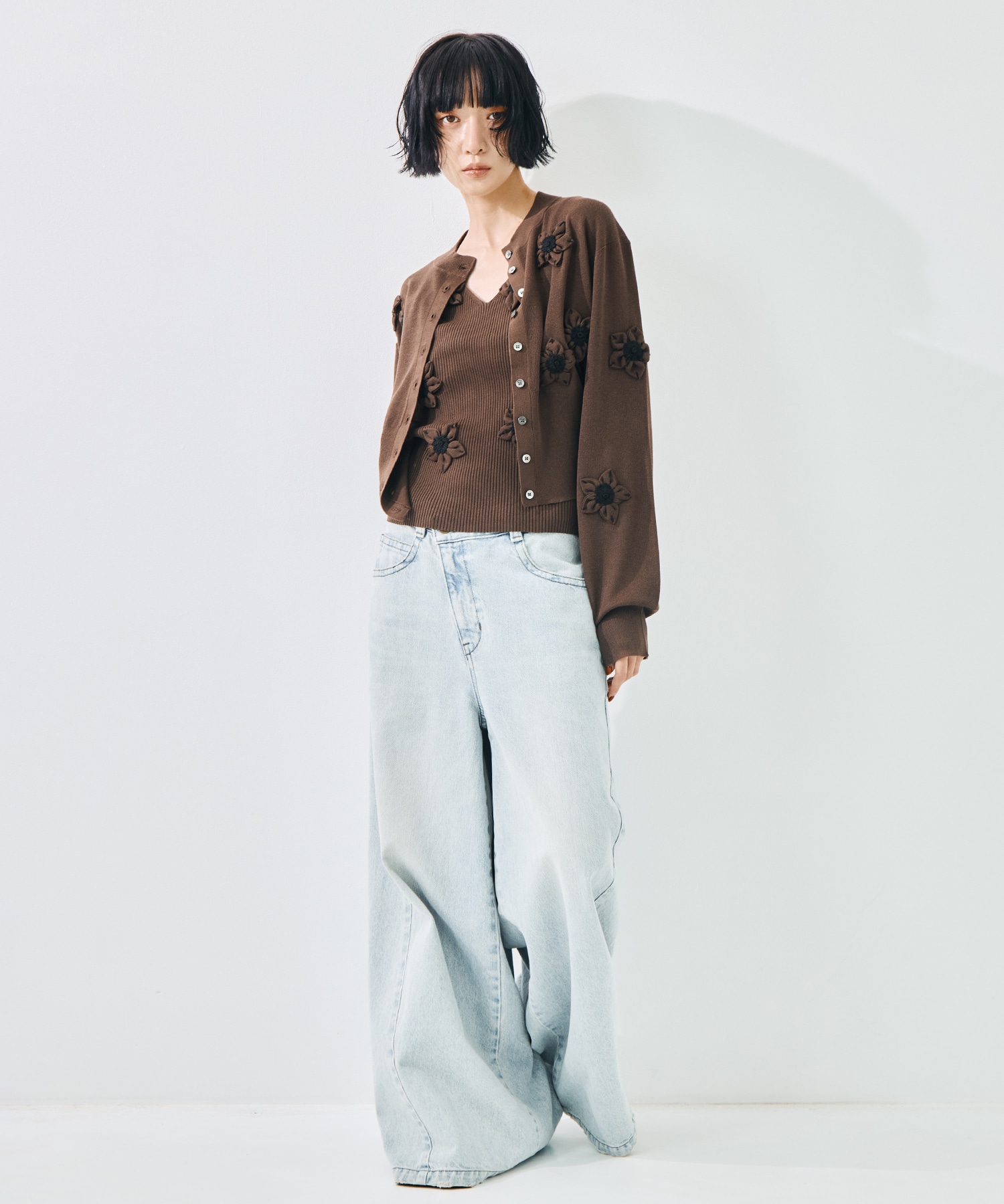 FLOWER MOTIF KNIT CARDIGAN CLANE