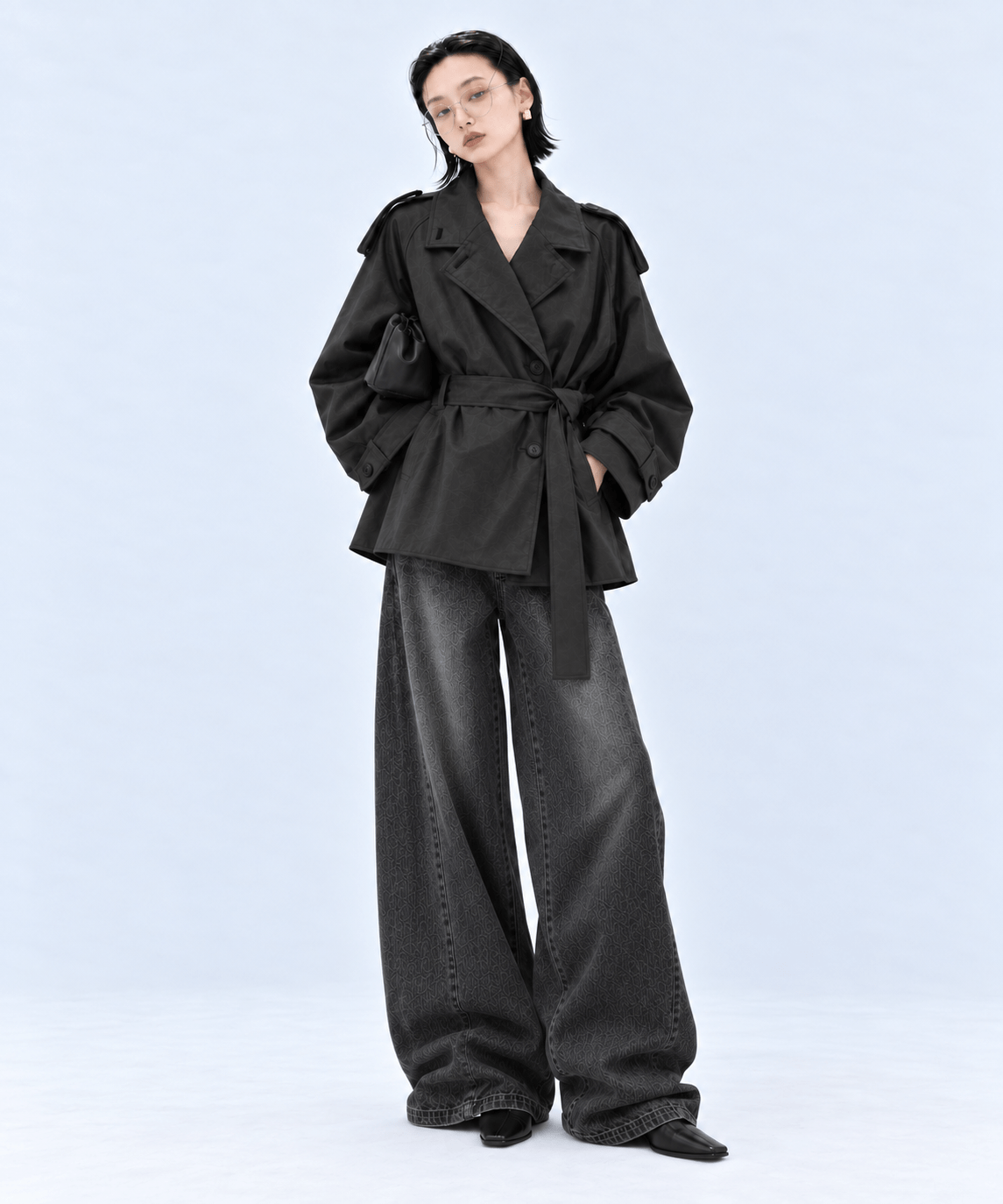 Leather Belted Short Trench Coat STUDIOUS