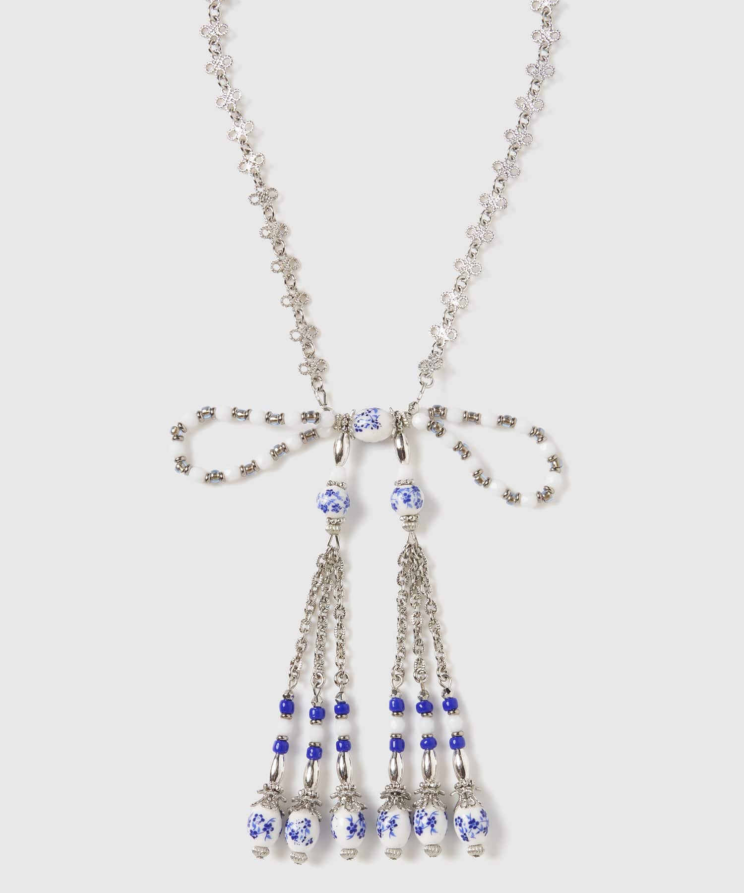 blue and white porcelain ribbon chain necklace tanakadaisuke