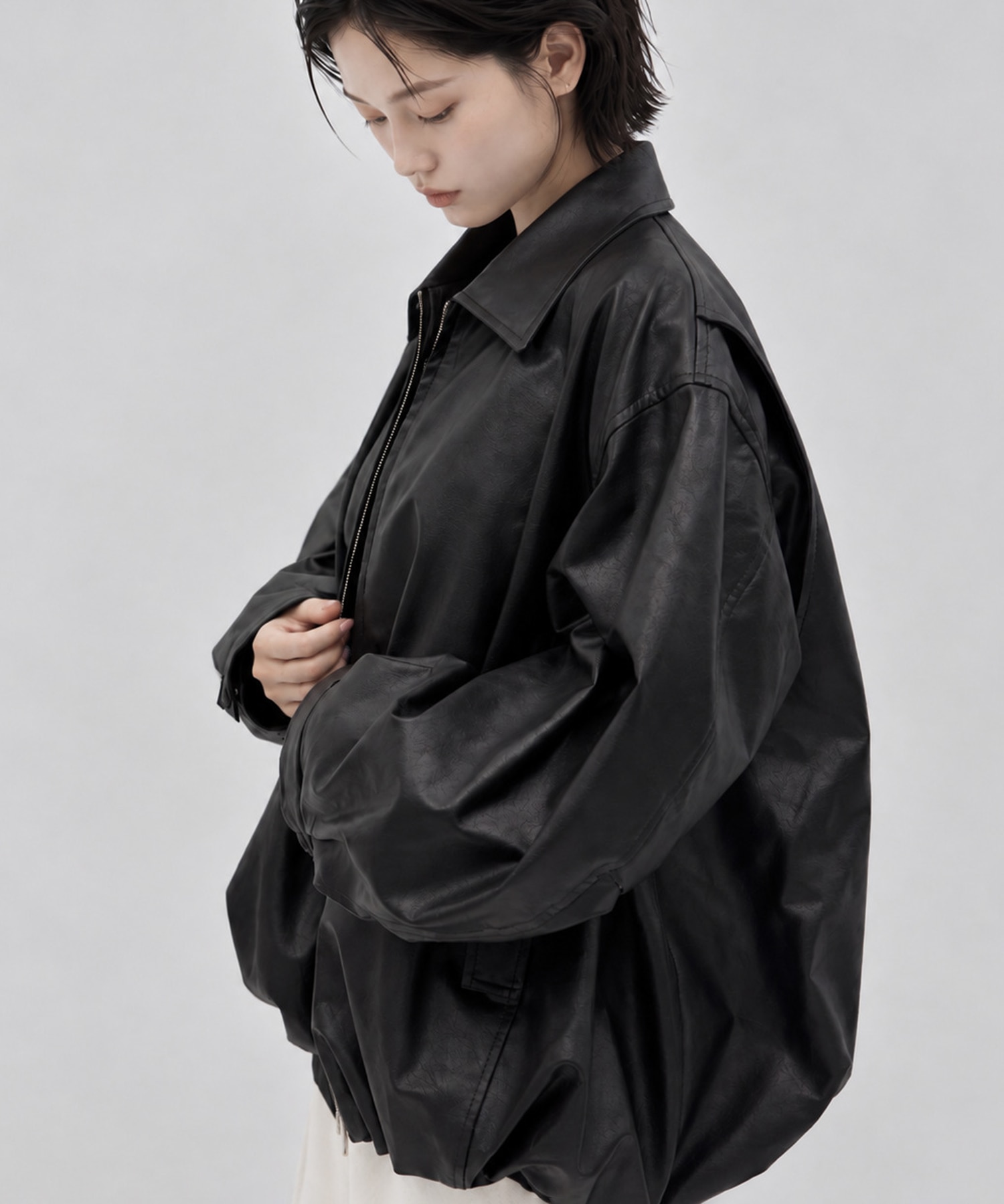 別注 FAKE LEATHER BALLOON JACKET CLANE