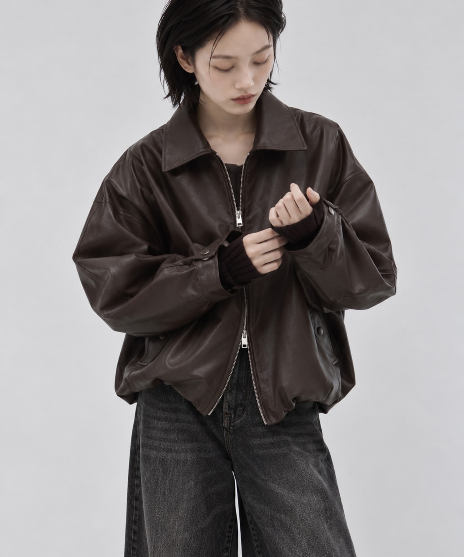 別注 FAKE LEATHER BALLOON JACKET CLANE