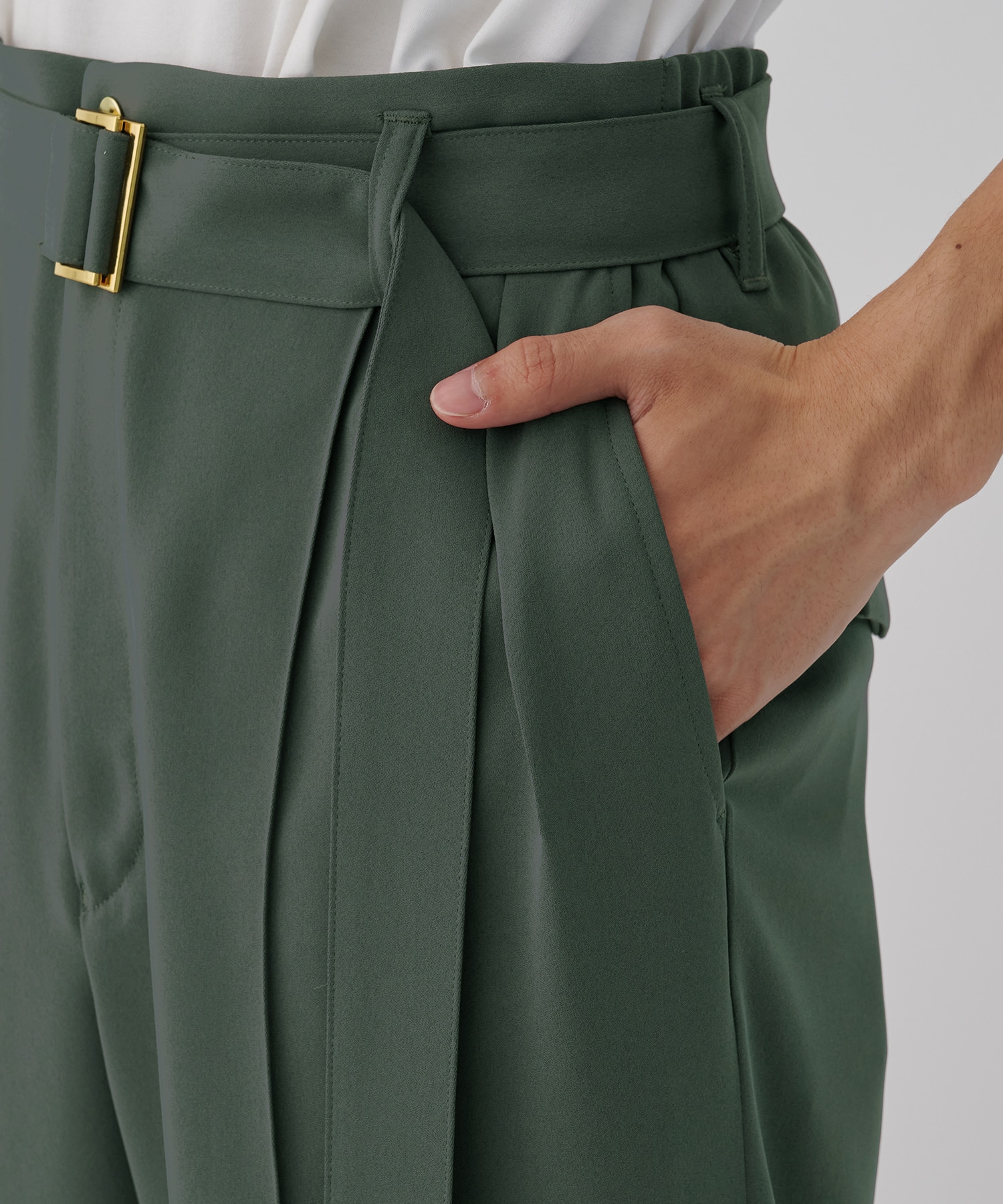 Double Cloth 2 Tuck Wide Pants with Long Belt CULLNI