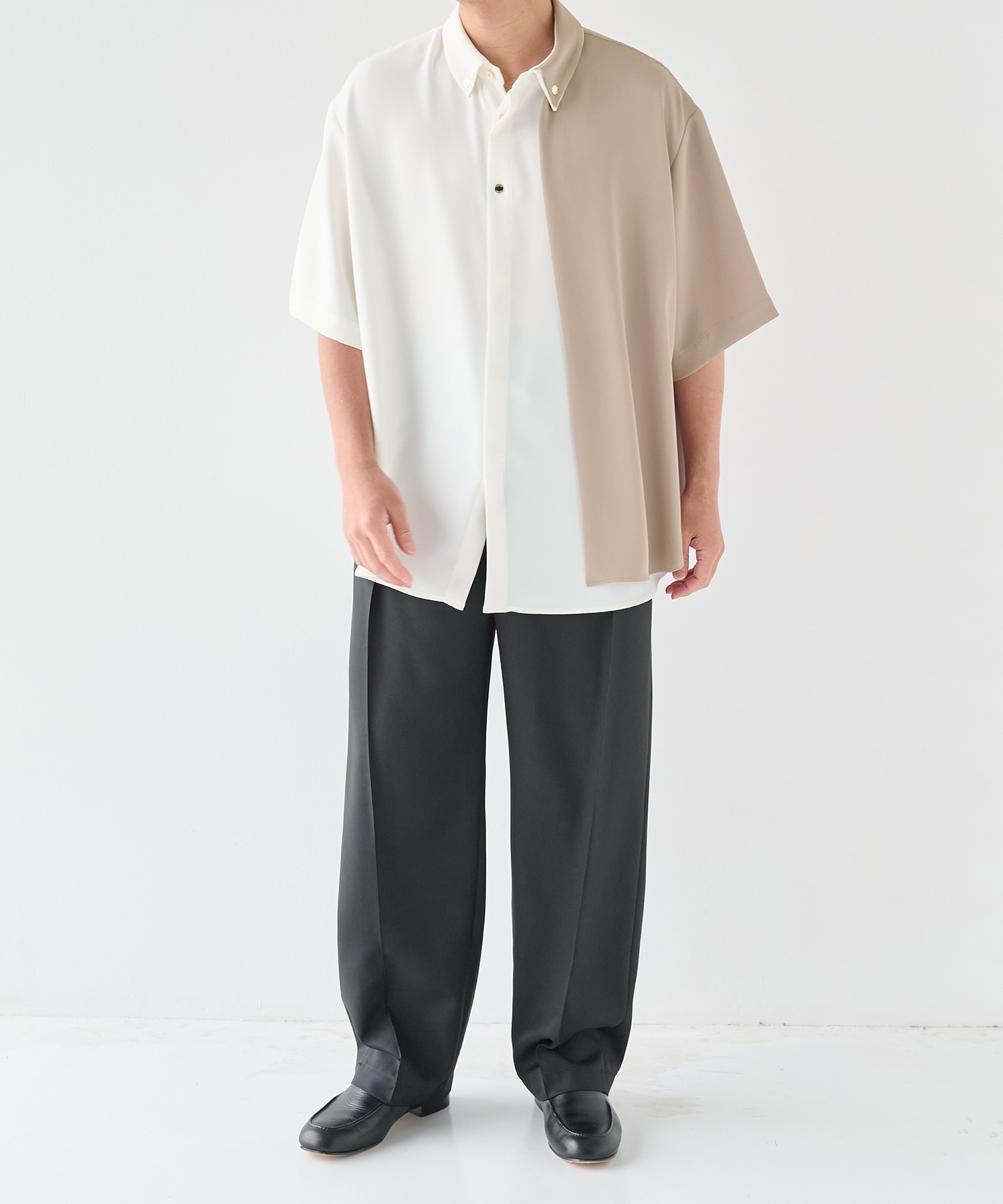 Double Cloth Layered Bi-Color Short Sleeve Shirt CULLNI