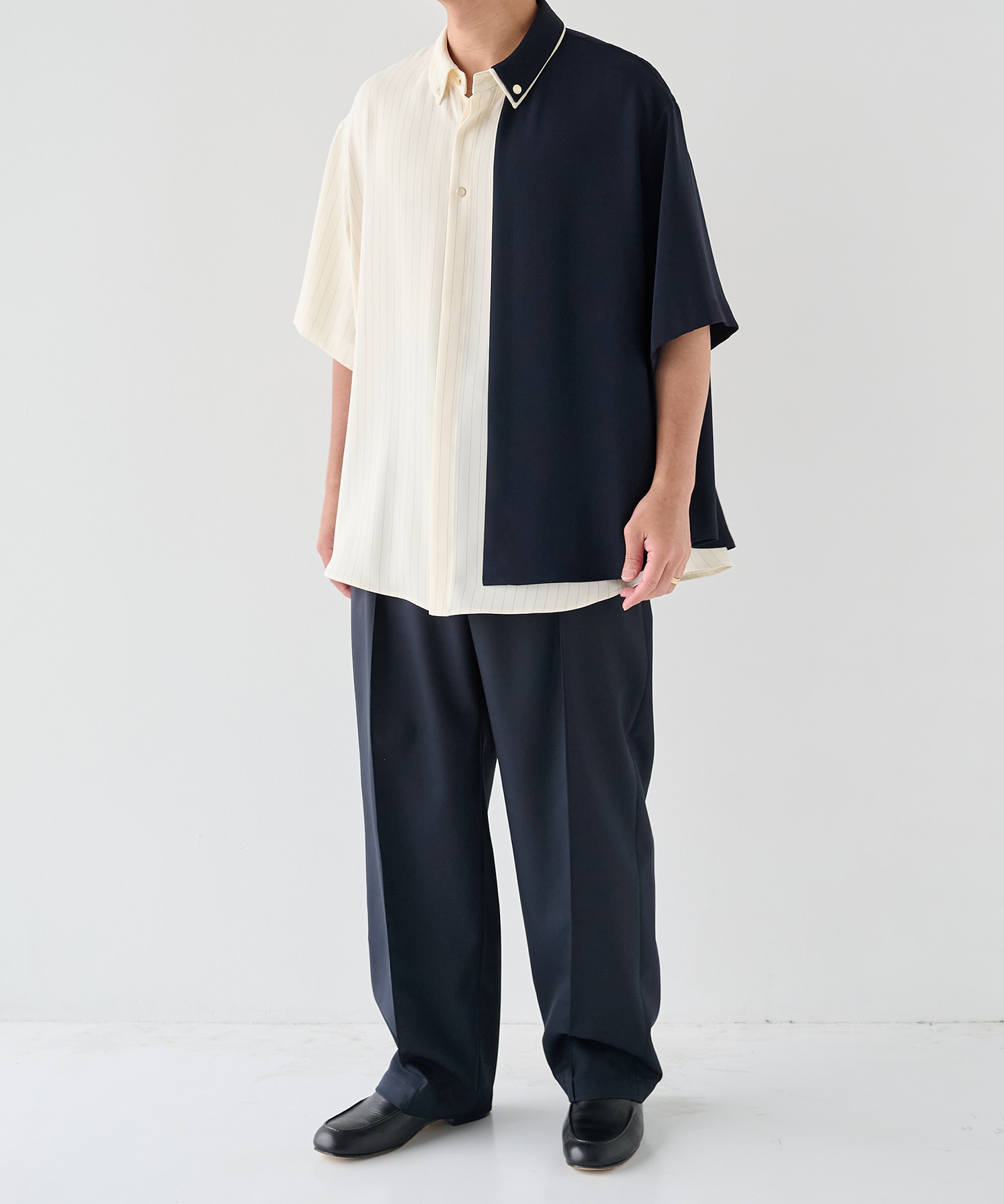Double Cloth Layered Bi-Color Short Sleeve Shirt CULLNI