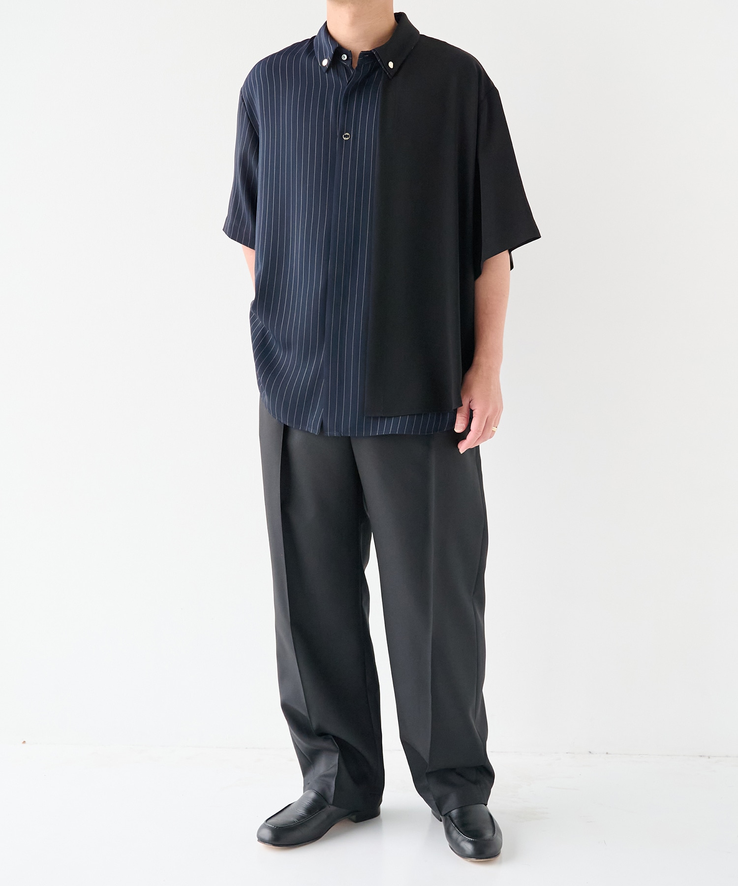 Double Cloth Layered Bi-Color Short Sleeve Shirt CULLNI