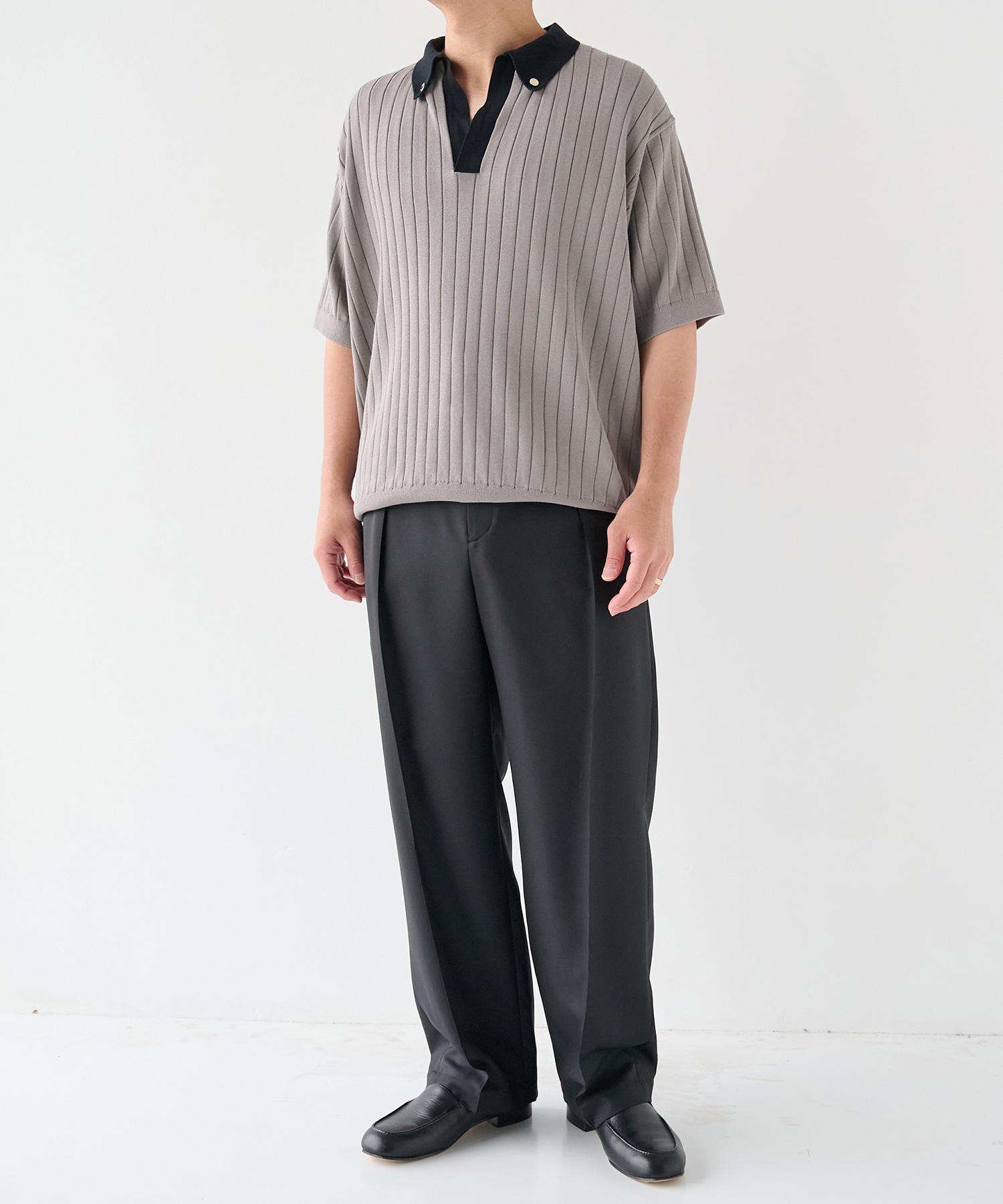 Wide Rib Skipper Collar Short Sleeve Knit CULLNI