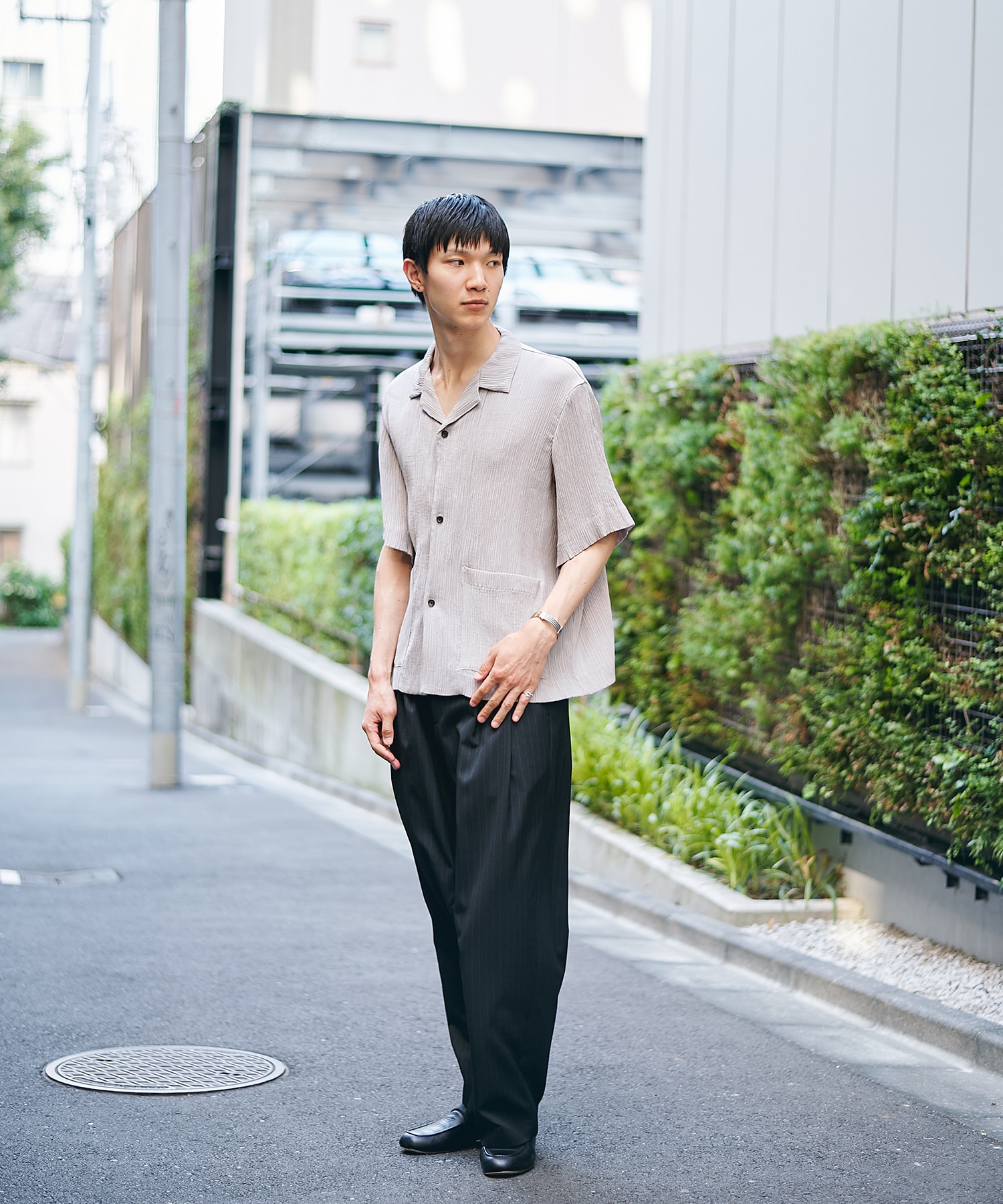 Silky Pleats Open Shirts STUDIOUS