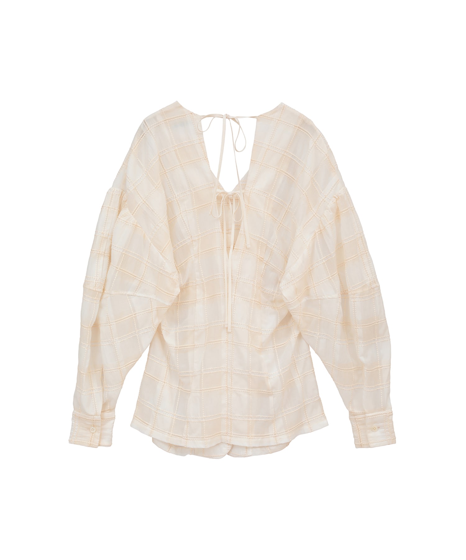 SHEER CHECK TUCK WAIST BLOUSE CLANE