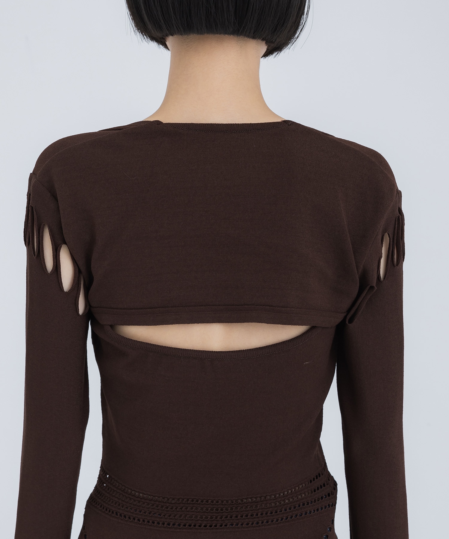 MESH KNIT SHAPED-NECK BODYSUIT FETICO
