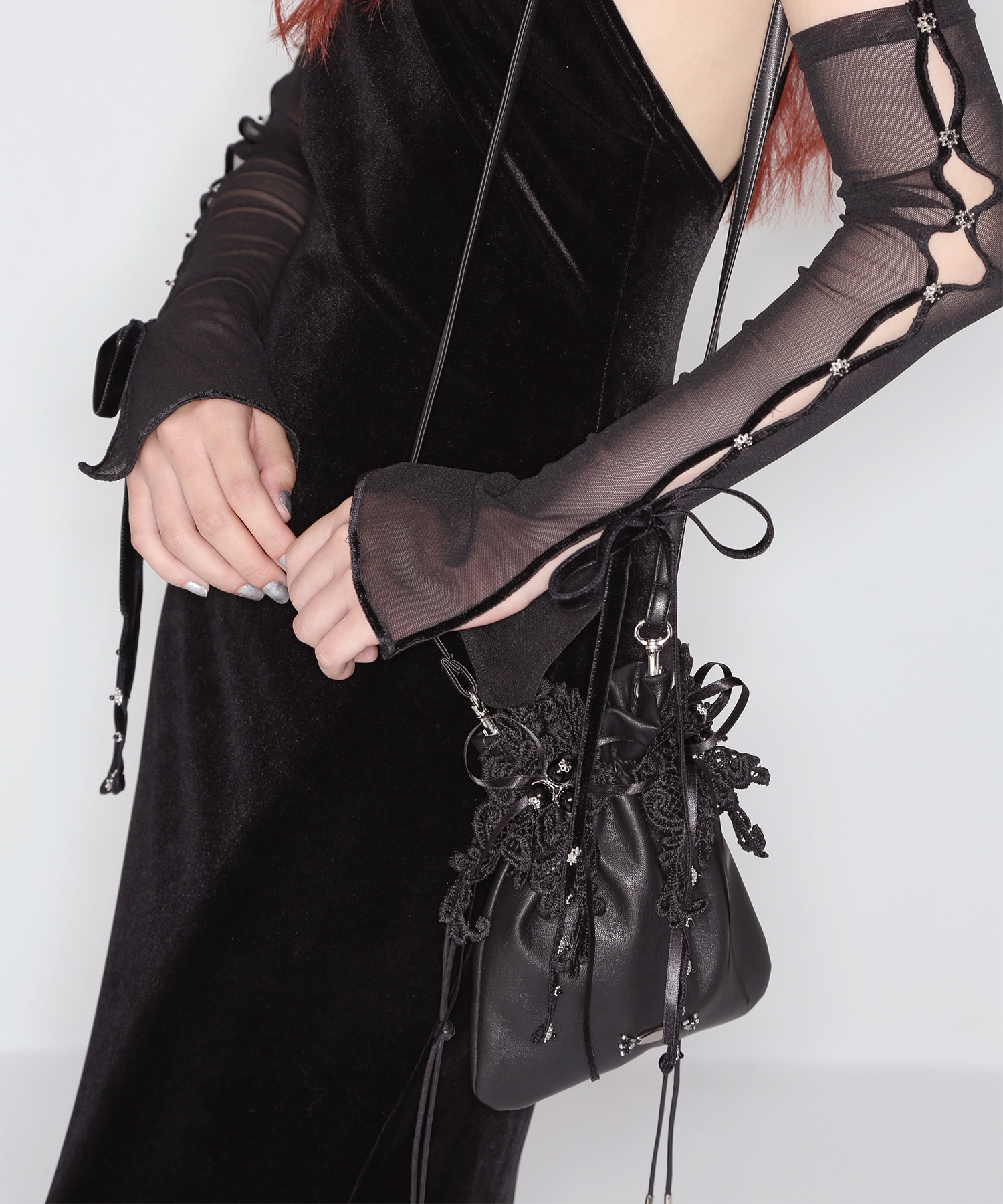 別注lace flower drawstring sacoche tanakadaisuke