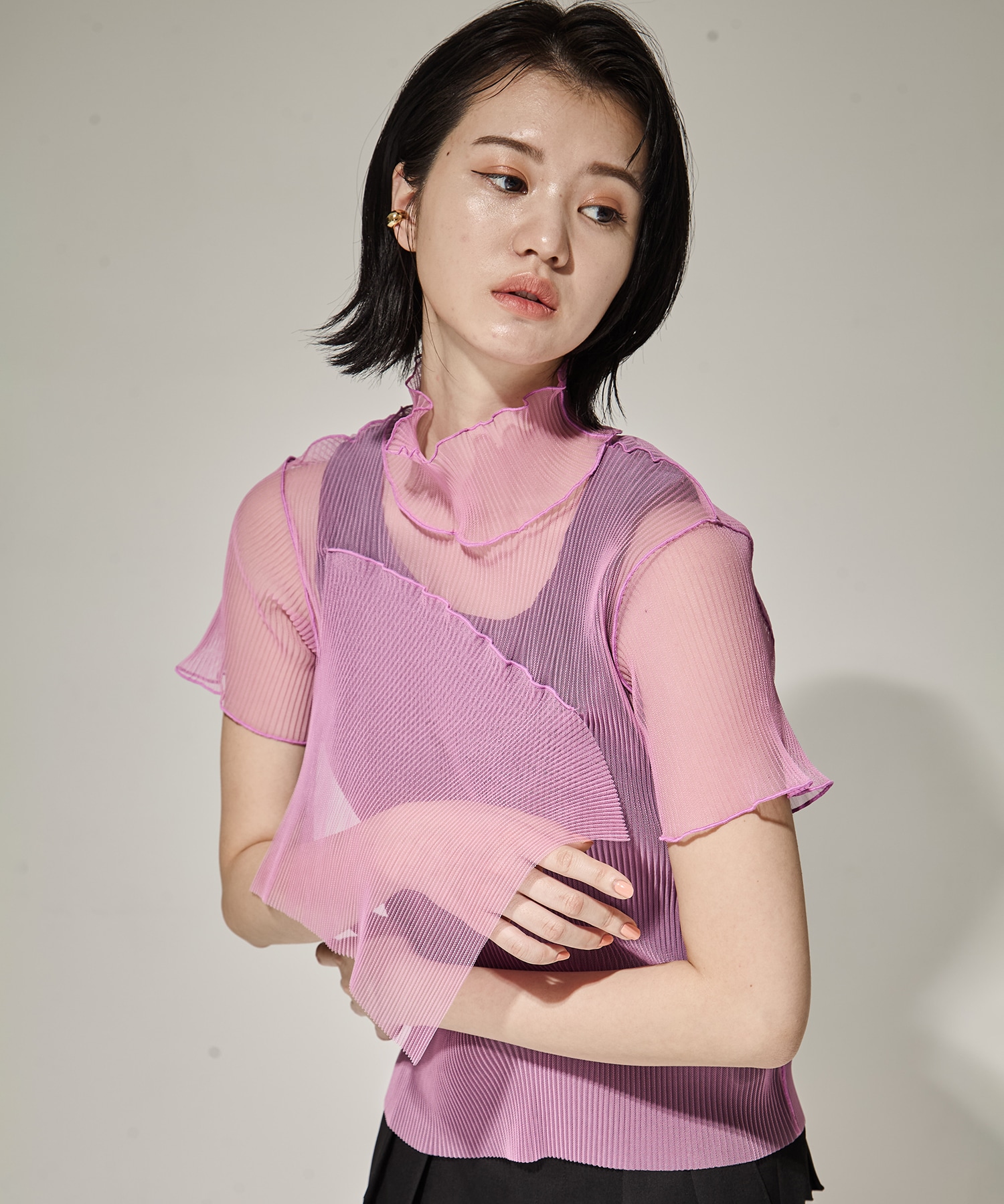 SHEER LAYERED SHORT SLEEVE TOP kotohayokozawa