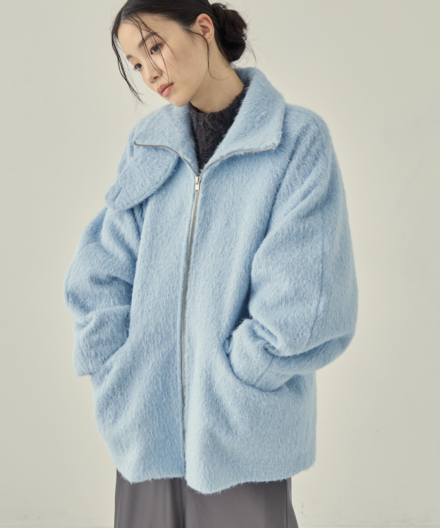 【WEB限定カラー】STAND COLLAR SHAGGY MIDDLE COAT STUDIOUS