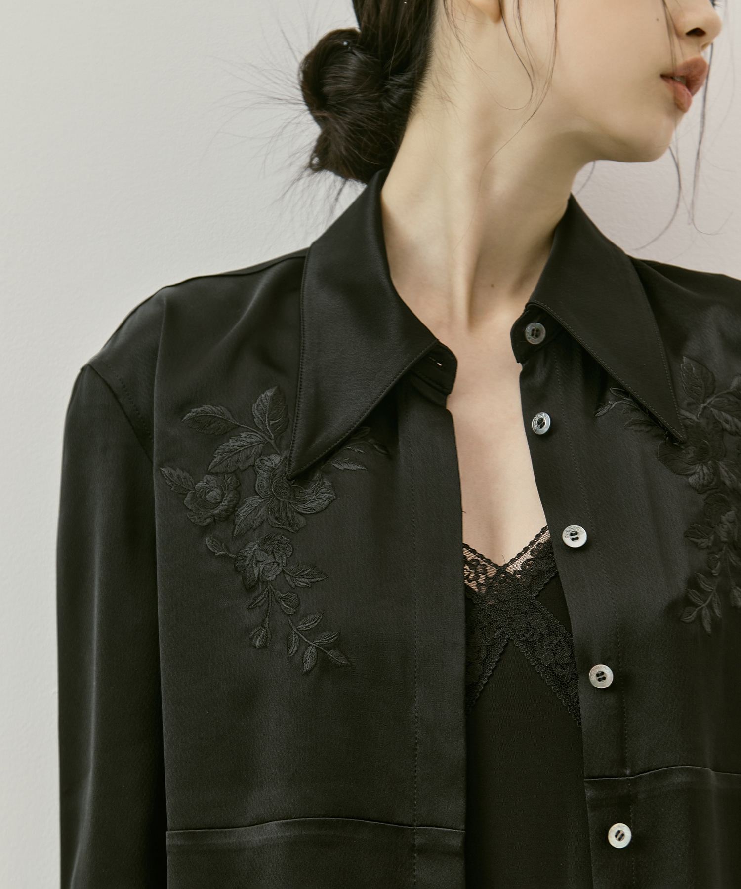 別注 EMBROIDERY SATIN SHIRT FETICO