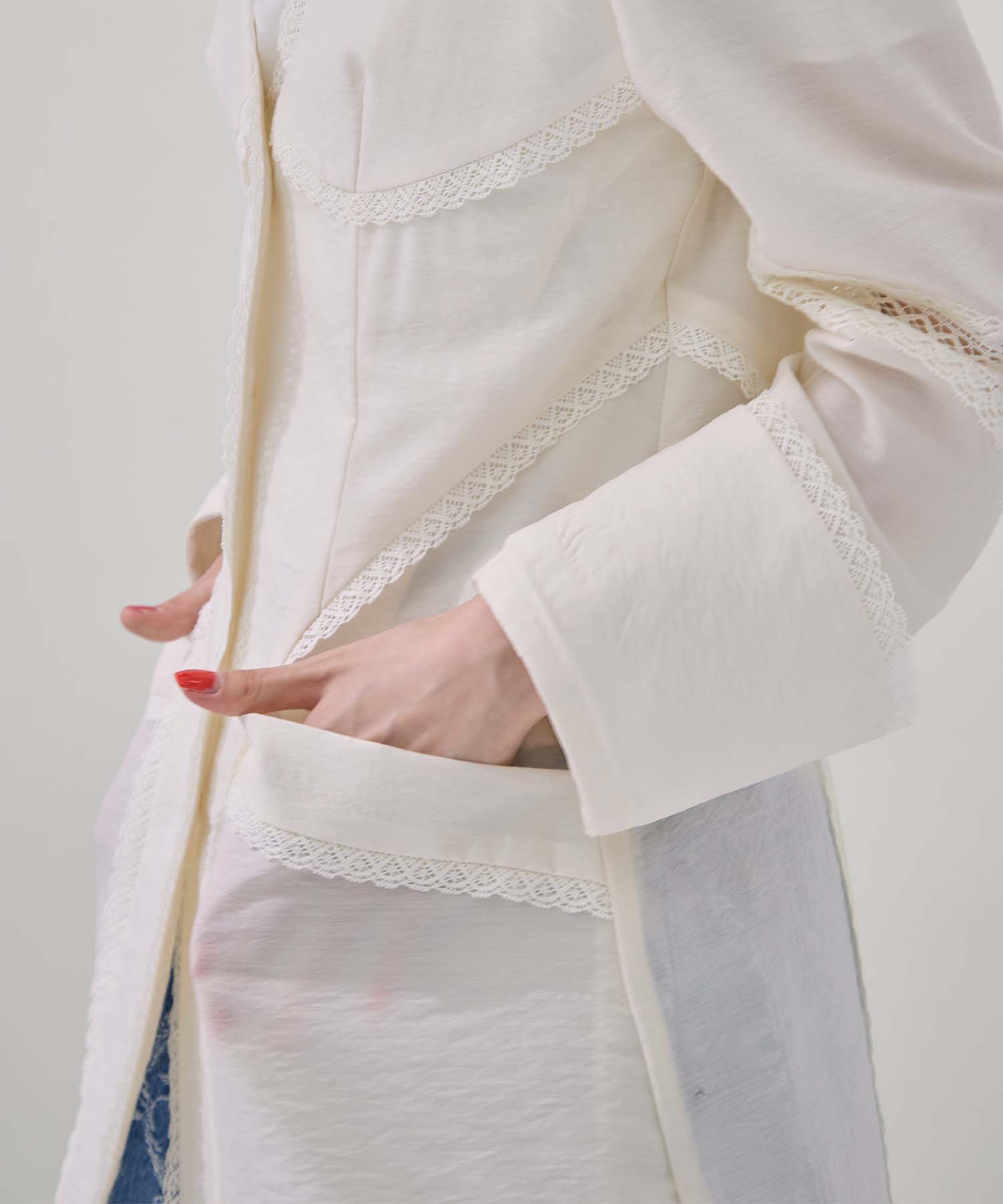 別注 LACE-PANELED SHIRT JACKET FETICO