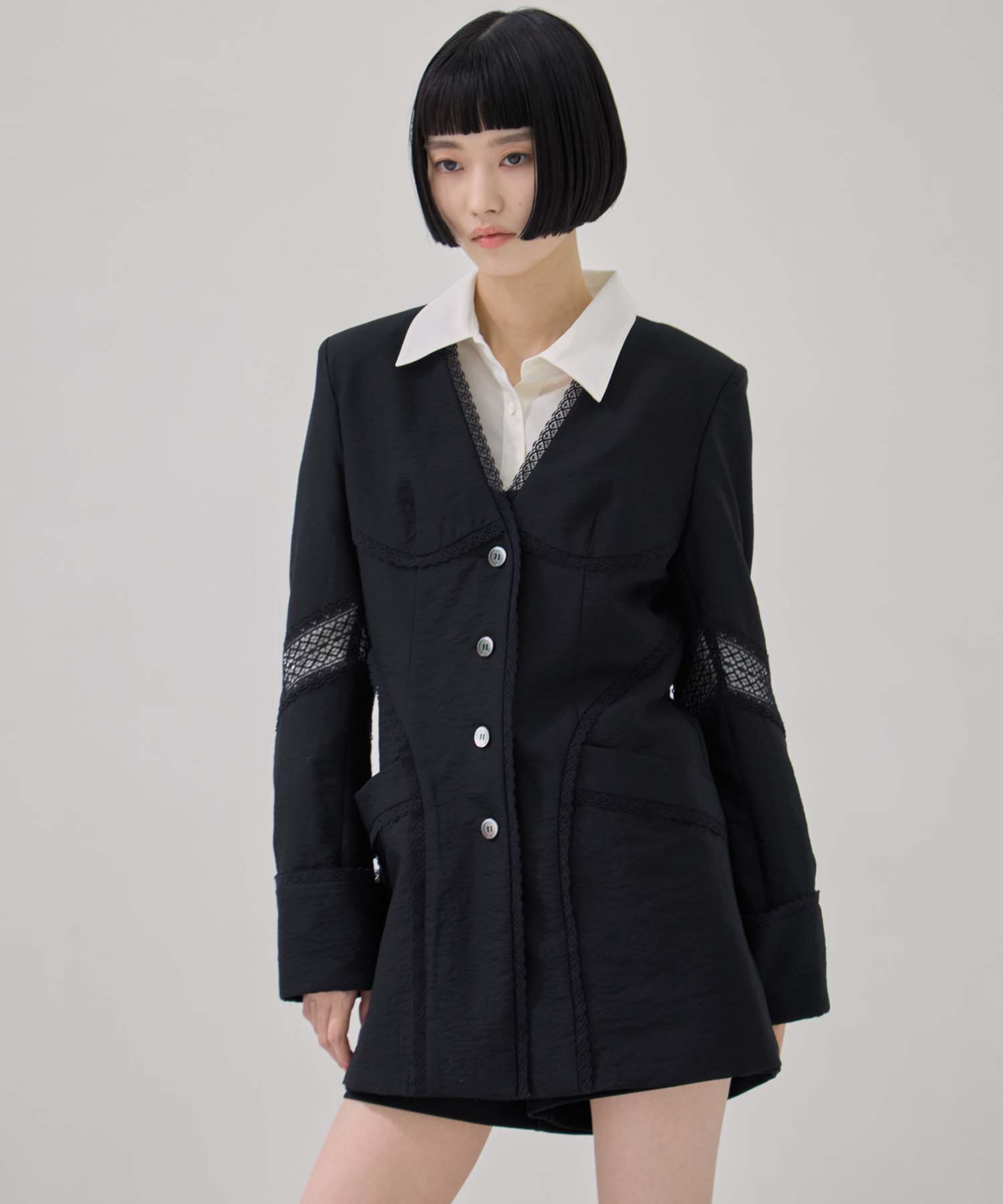 別注 LACE-PANELED SHIRT JACKET FETICO