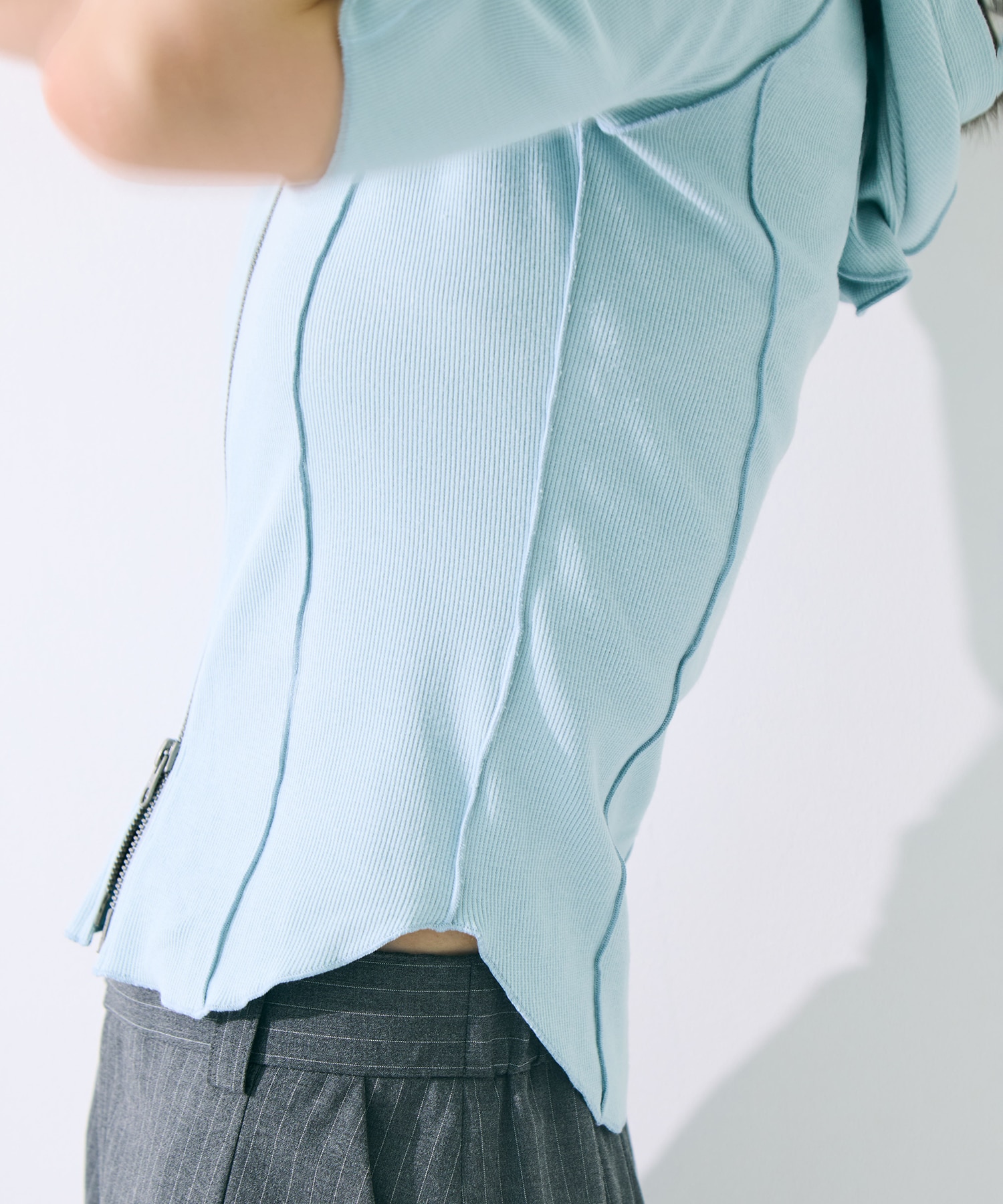 Zip Up Hoodie Rib Top STUDIOUS