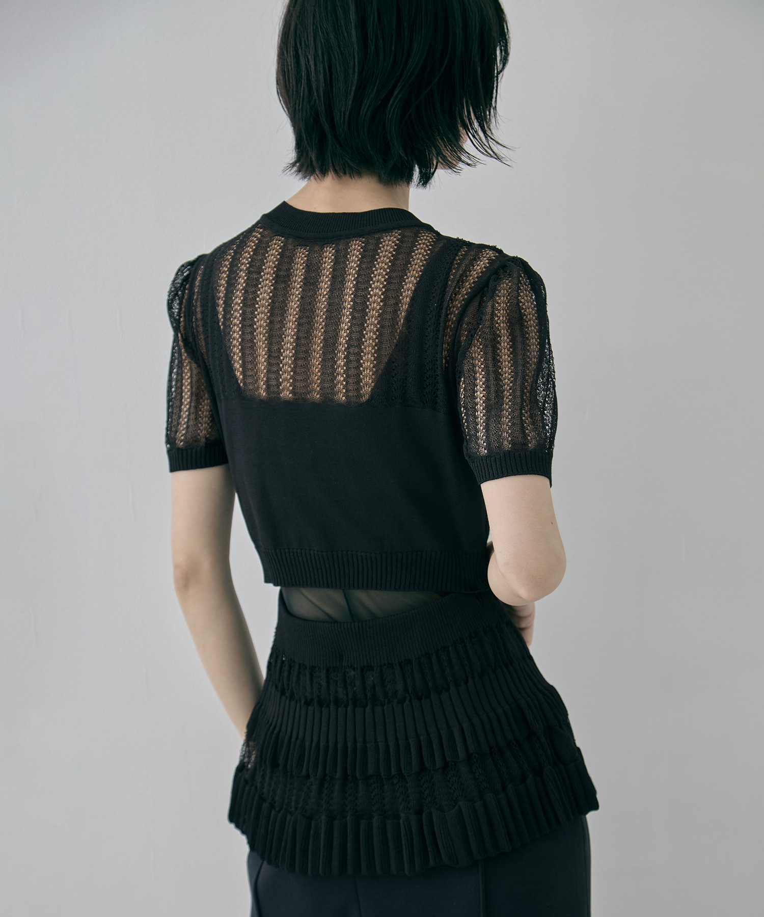 CONVERTIBLE SHEER STRIPE KNIT CARDIGAN FETICO