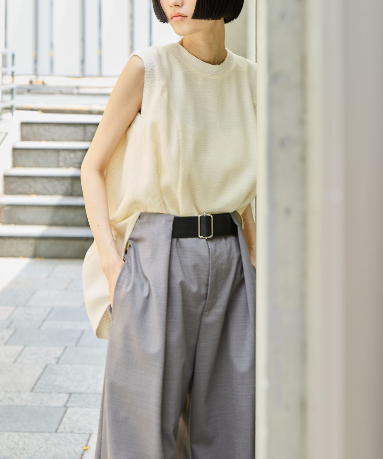 Summer Wool Belted Trousers STUDIOUS