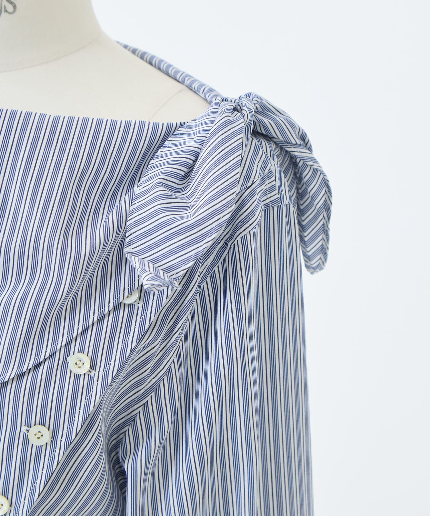 COTTON STRIPE SCARF COLLAR BLOUSE FETICO