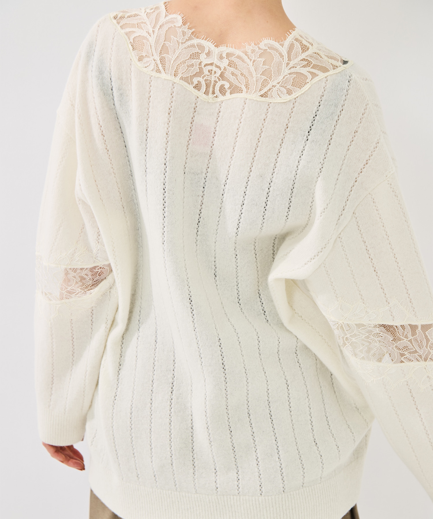 OVERSIZED HAIRY LACE PANELED KNIT CARDIGAN FETICO