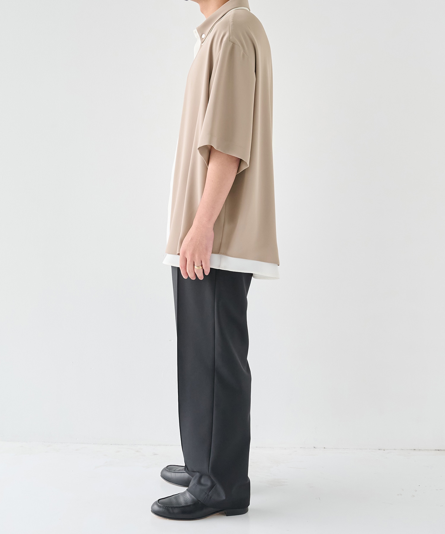 Double Cloth Layered Bi-Color Short Sleeve Shirt CULLNI