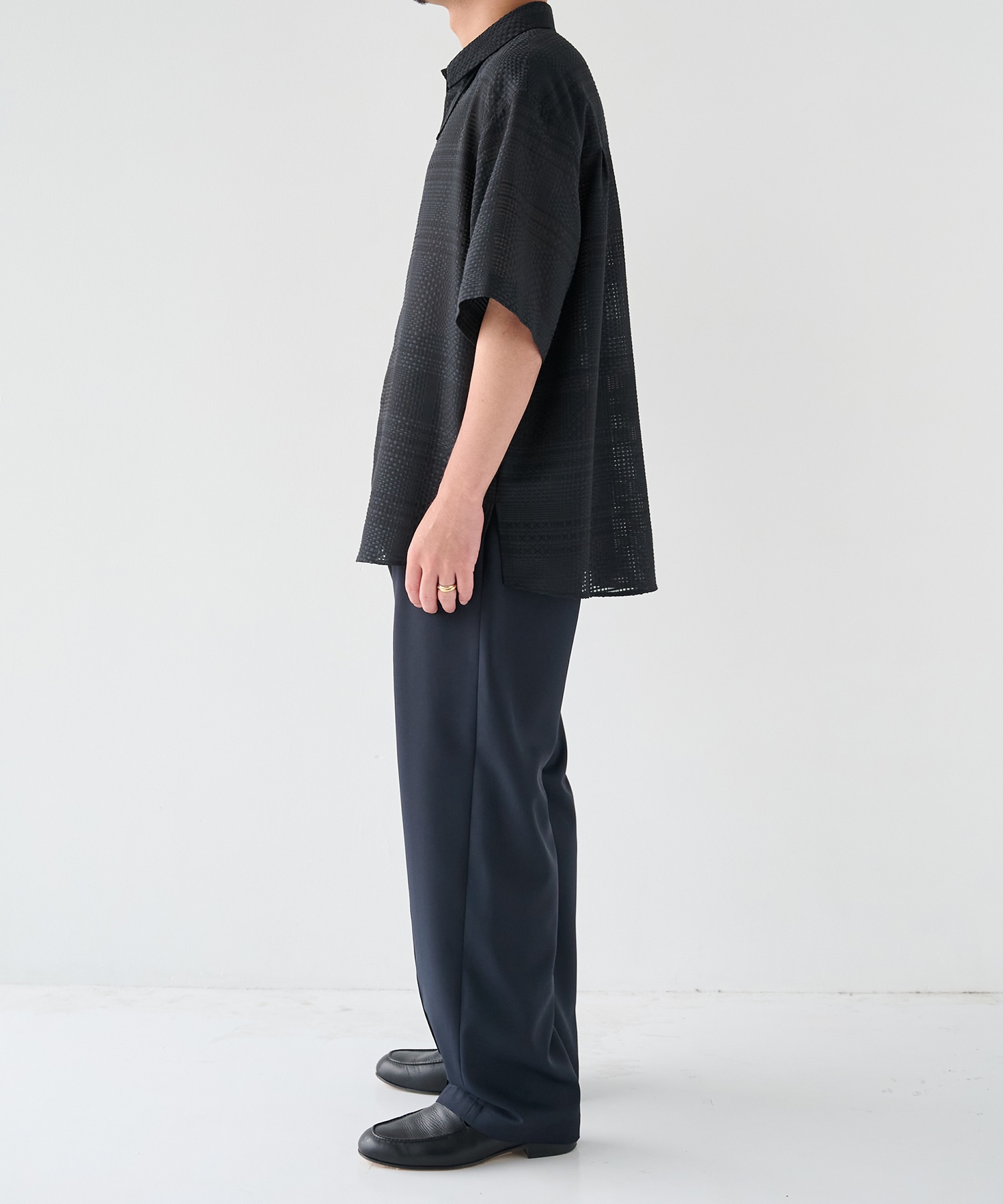 Sheer Tile Check Chin Tab Short Sleeve Shirt CULLNI
