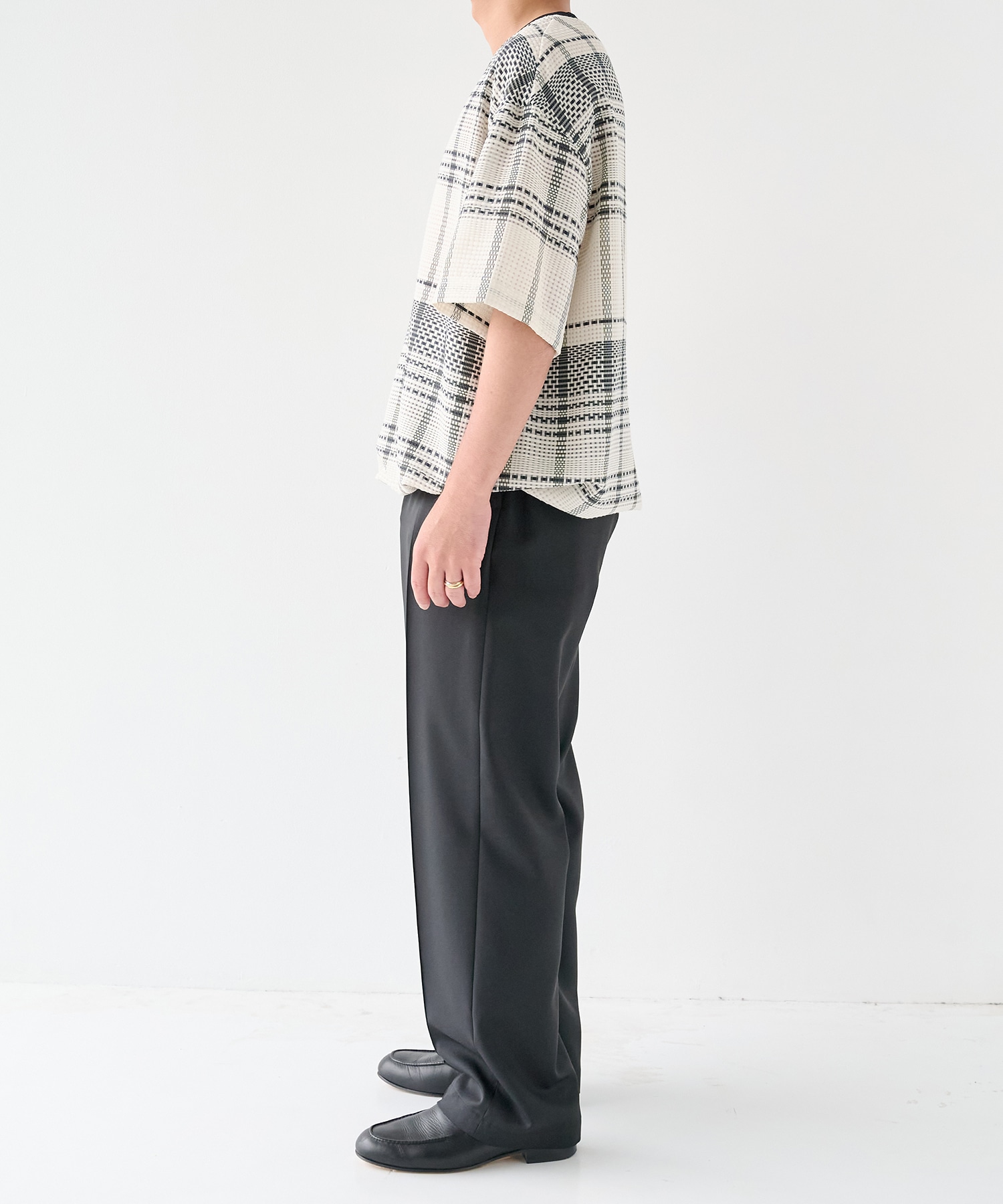 Sheer Tile Check Drawstring Short Sleeve Pullover CULLNI