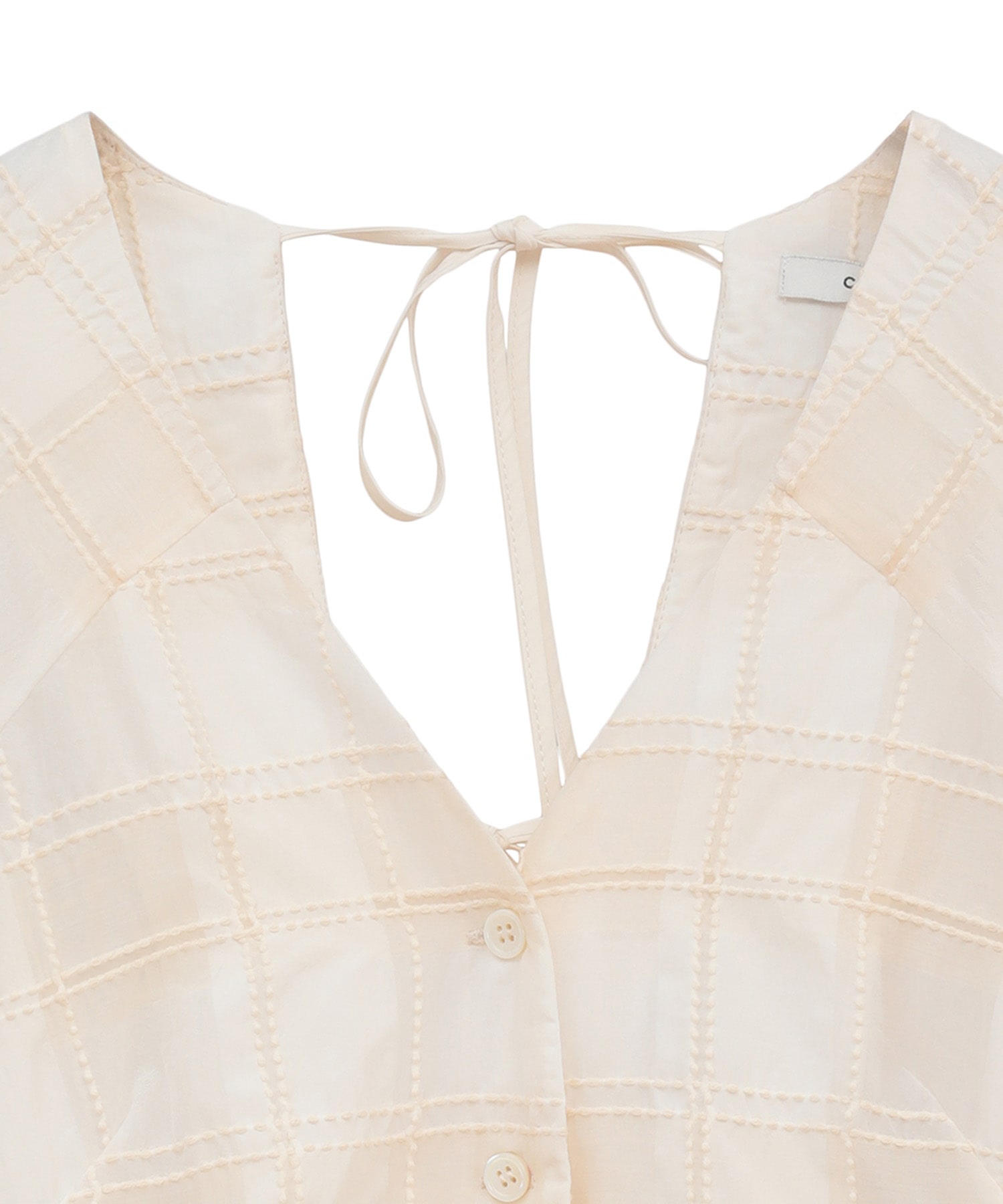 SHEER CHECK TUCK WAIST BLOUSE CLANE