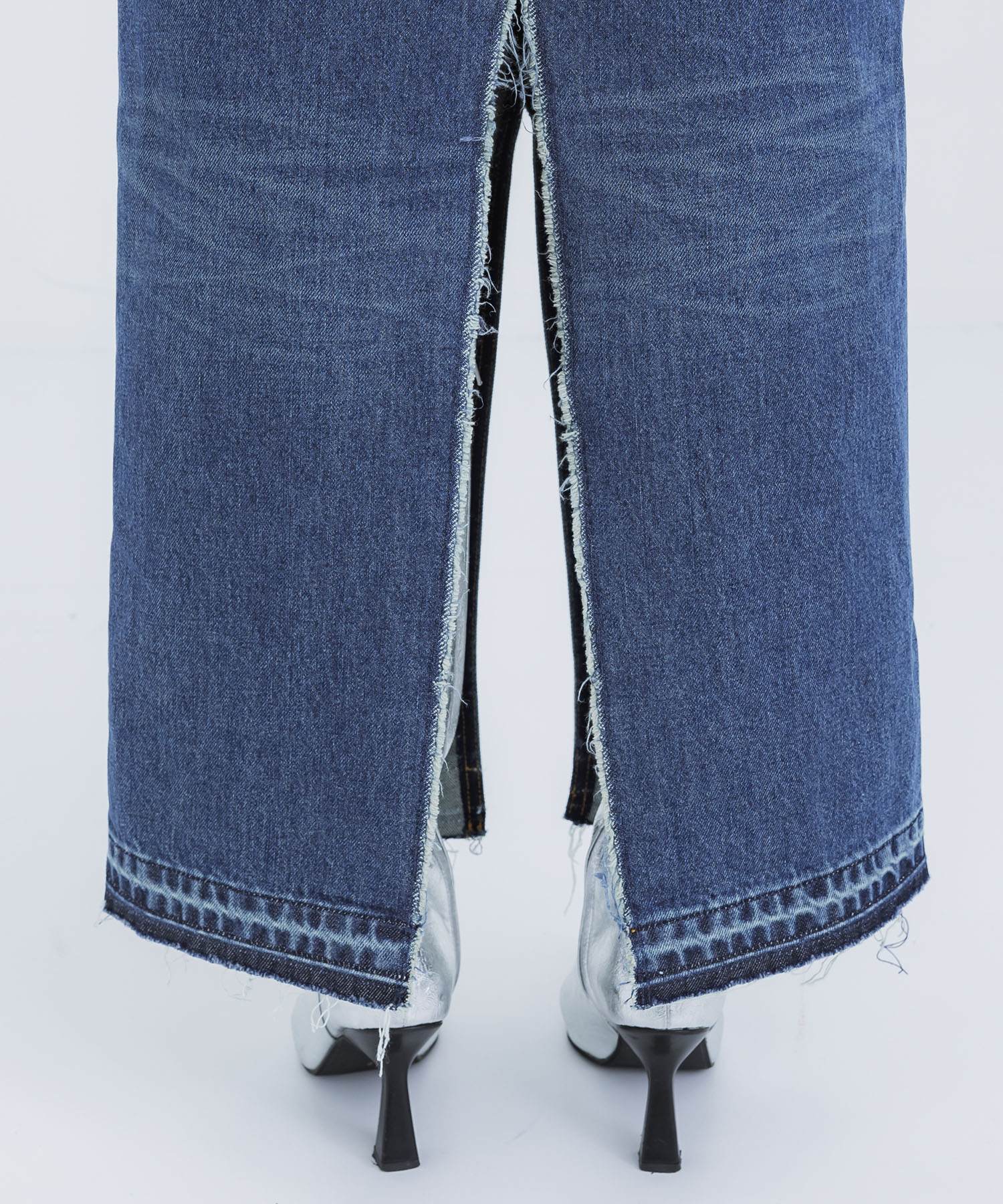 WASHED DENIM RIPPED LONG SKIRT JOHN LAWRENCE SULLIVAN