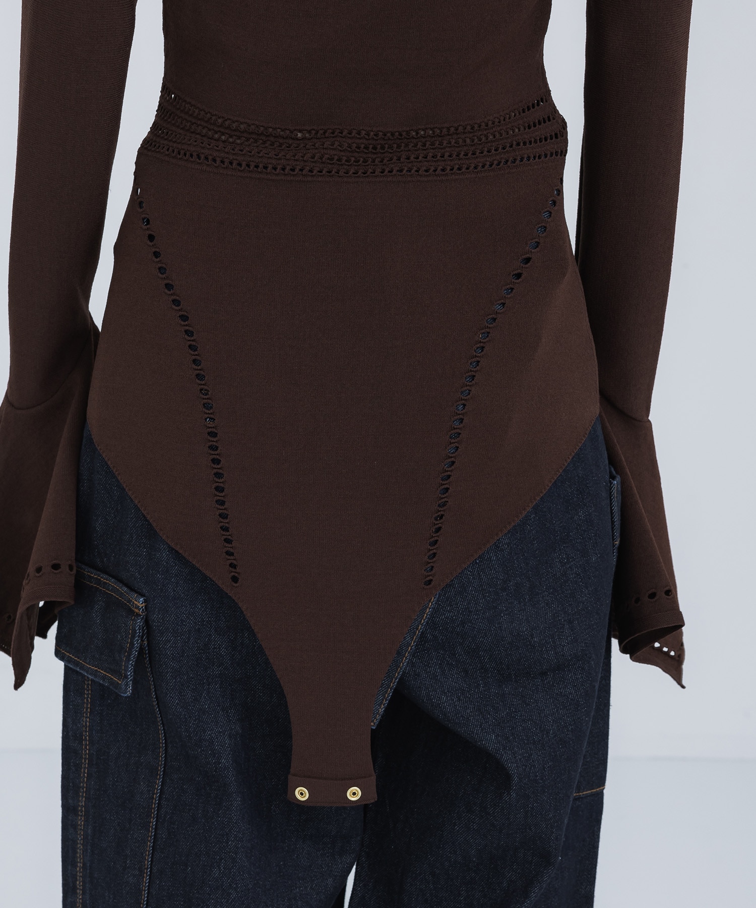 MESH KNIT SHAPED-NECK BODYSUIT FETICO