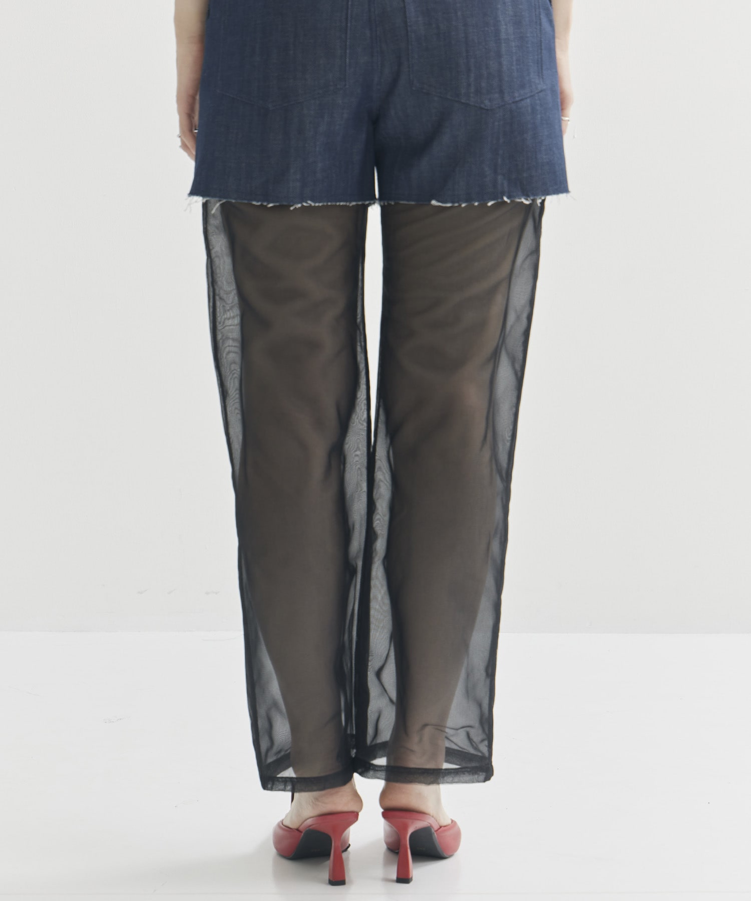別注Panel Tulle Denim Pants VIVIANO