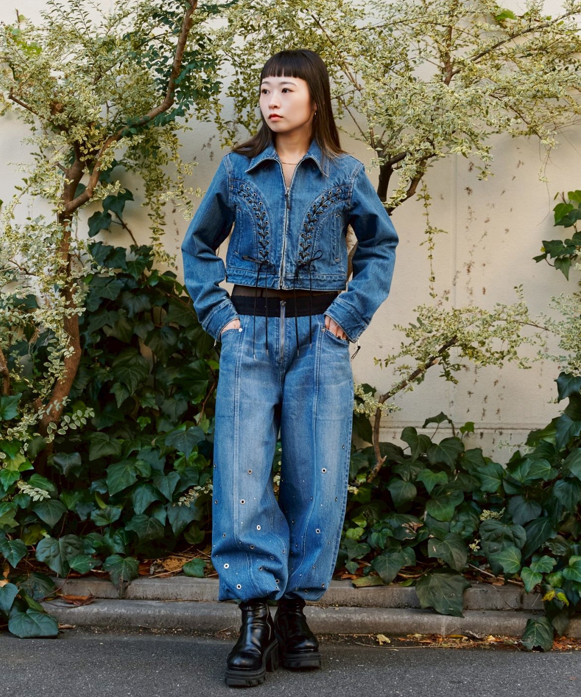 ORGANIC COTTON DENIM WIDE-LEG JEANS WITH STUDS FETICO