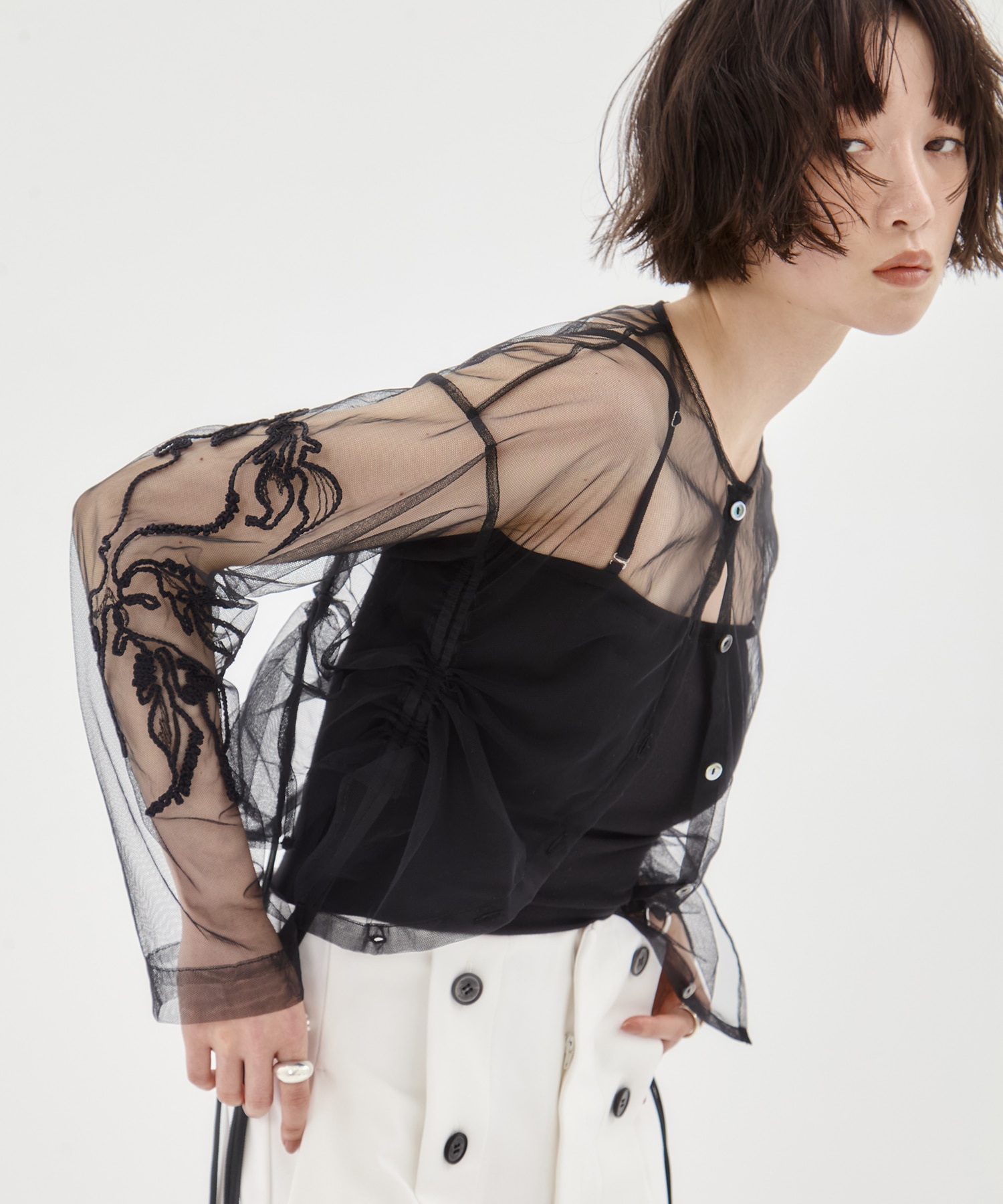 別注embroidered tulle cardigan MURRAL