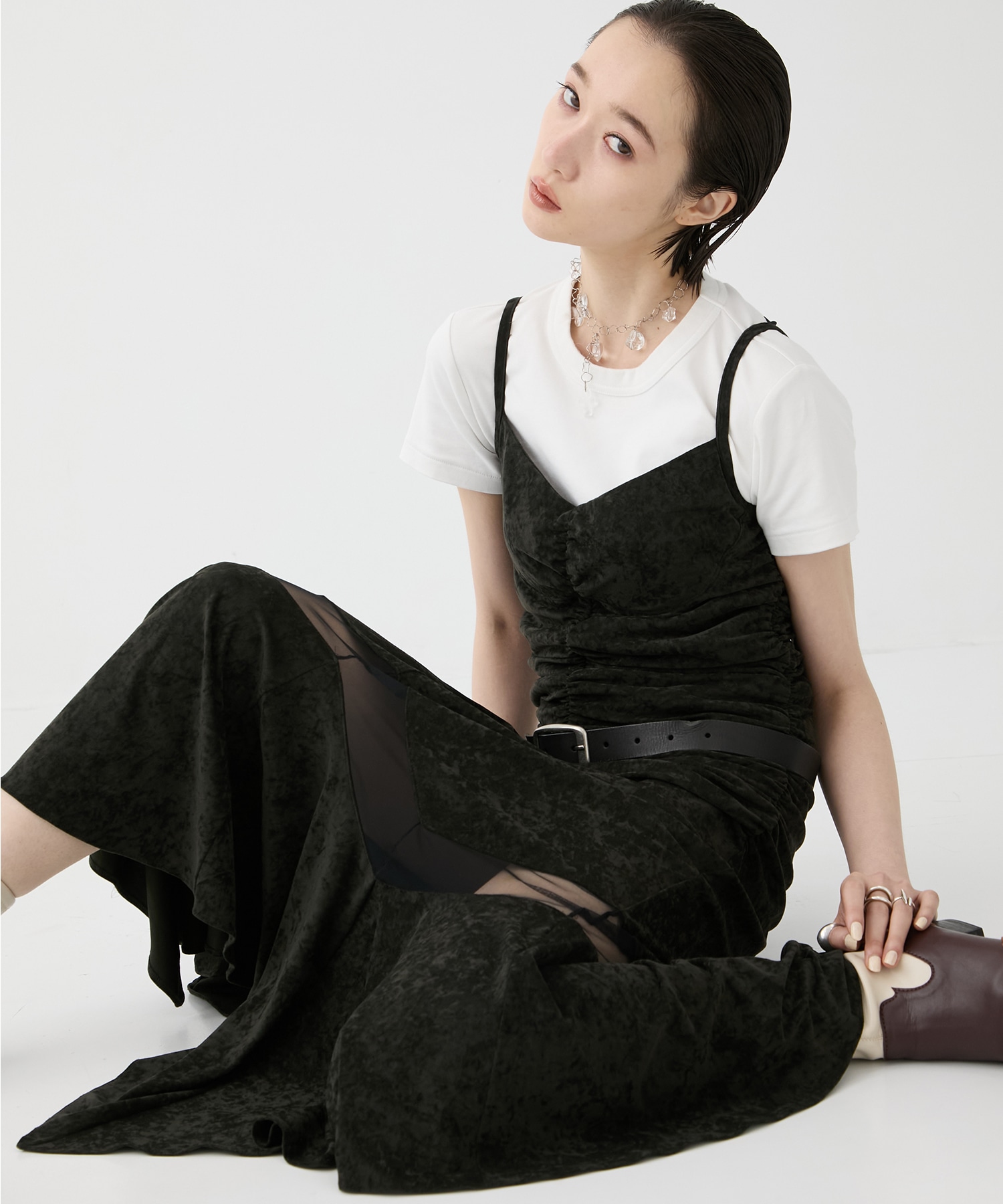 別注VELOUR SHEER CUT HEM DRESS FETICO