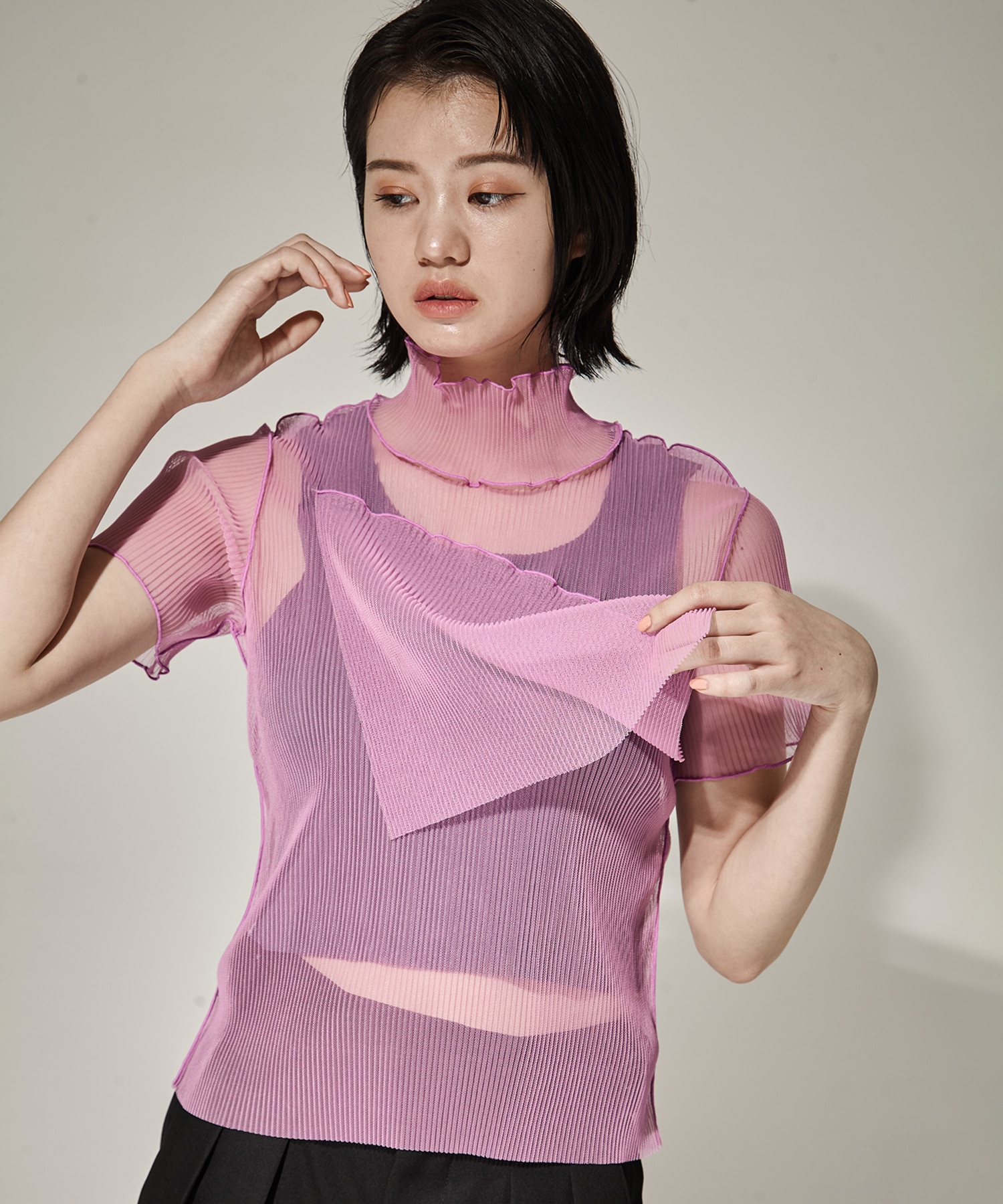 SHEER LAYERED SHORT SLEEVE TOP kotohayokozawa