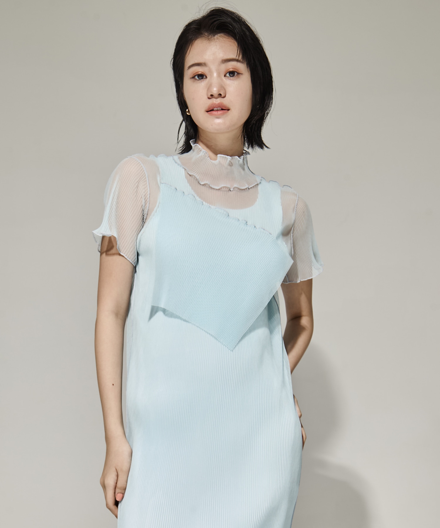 SHEER LAYERED SHORT SLEEVE DRESS kotohayokozawa